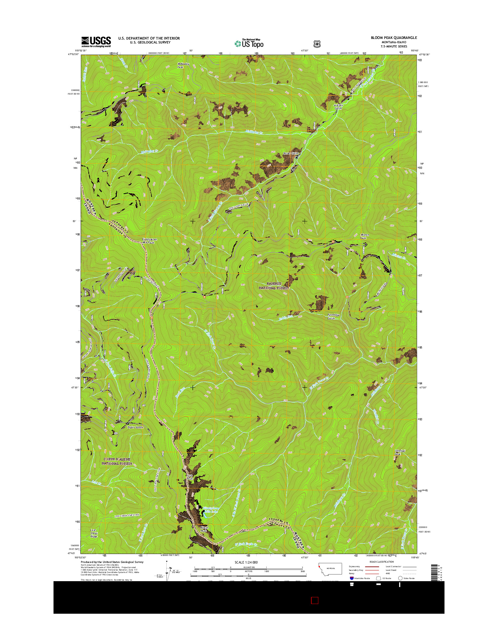 USGS US TOPO 7.5-MINUTE MAP FOR BLOOM PEAK, MT-ID 2017