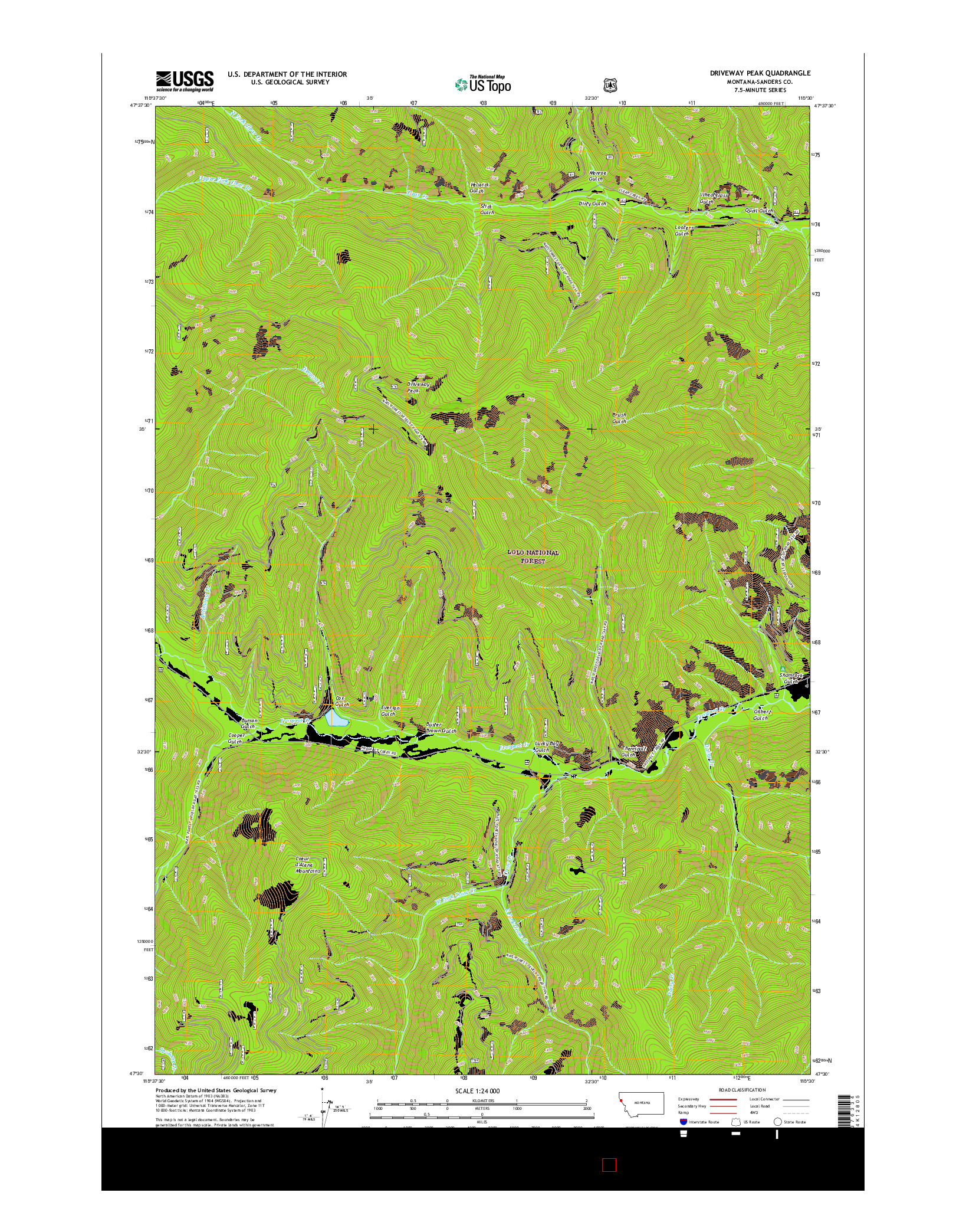 USGS US TOPO 7.5-MINUTE MAP FOR DRIVEWAY PEAK, MT 2017