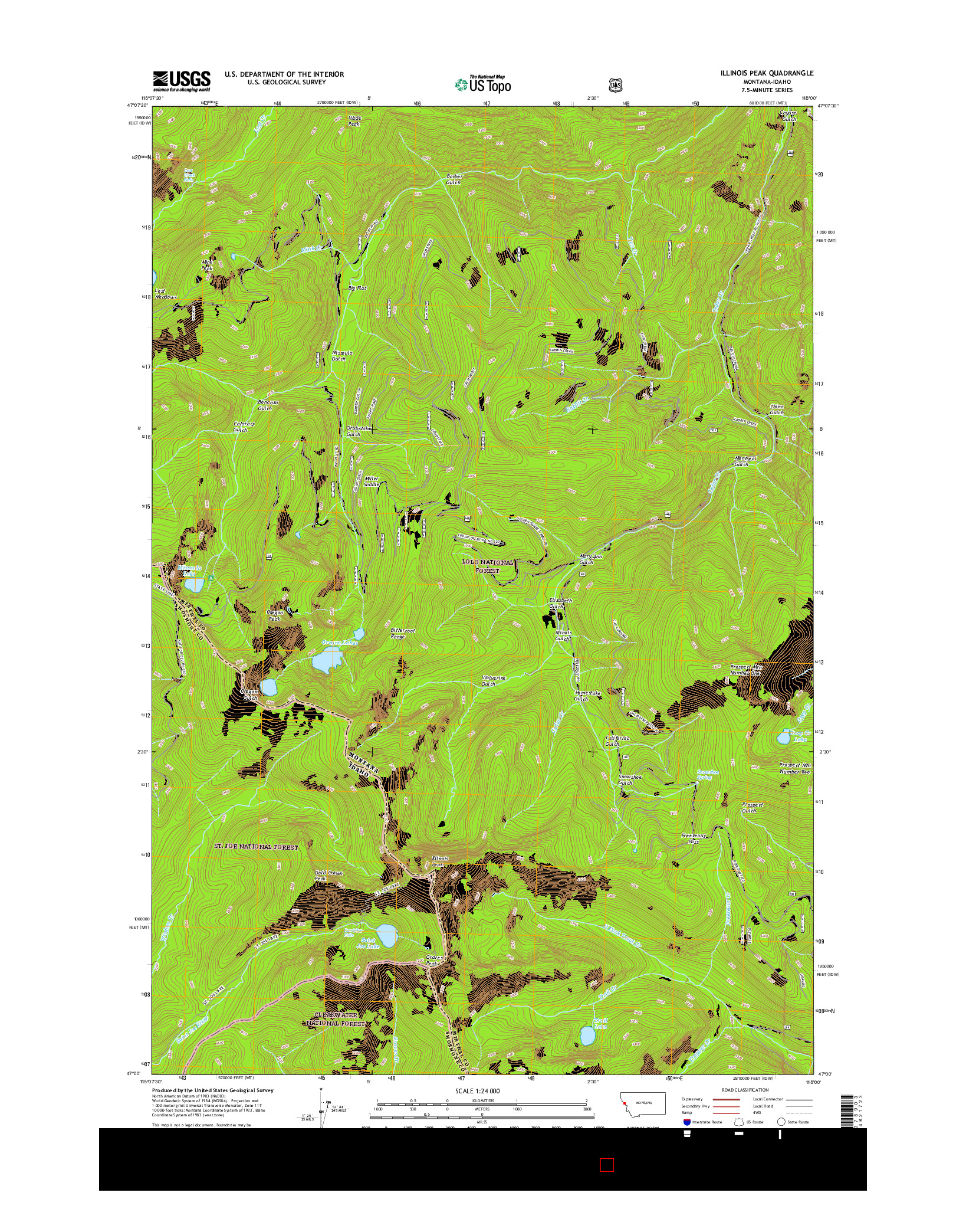 USGS US TOPO 7.5-MINUTE MAP FOR ILLINOIS PEAK, MT-ID 2017