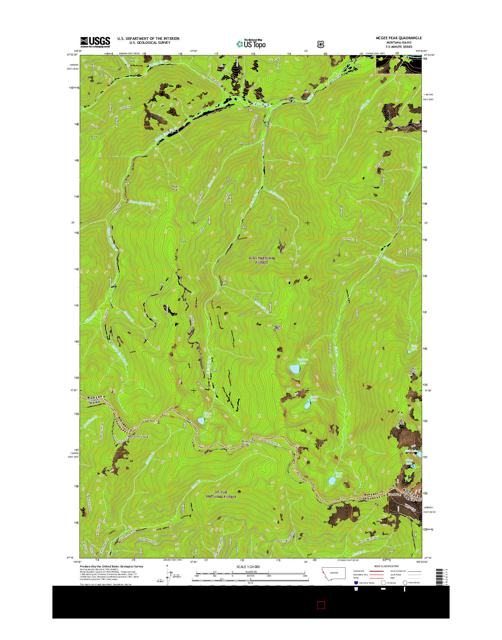 USGS US TOPO 7.5-MINUTE MAP FOR MCGEE PEAK, MT-ID 2017