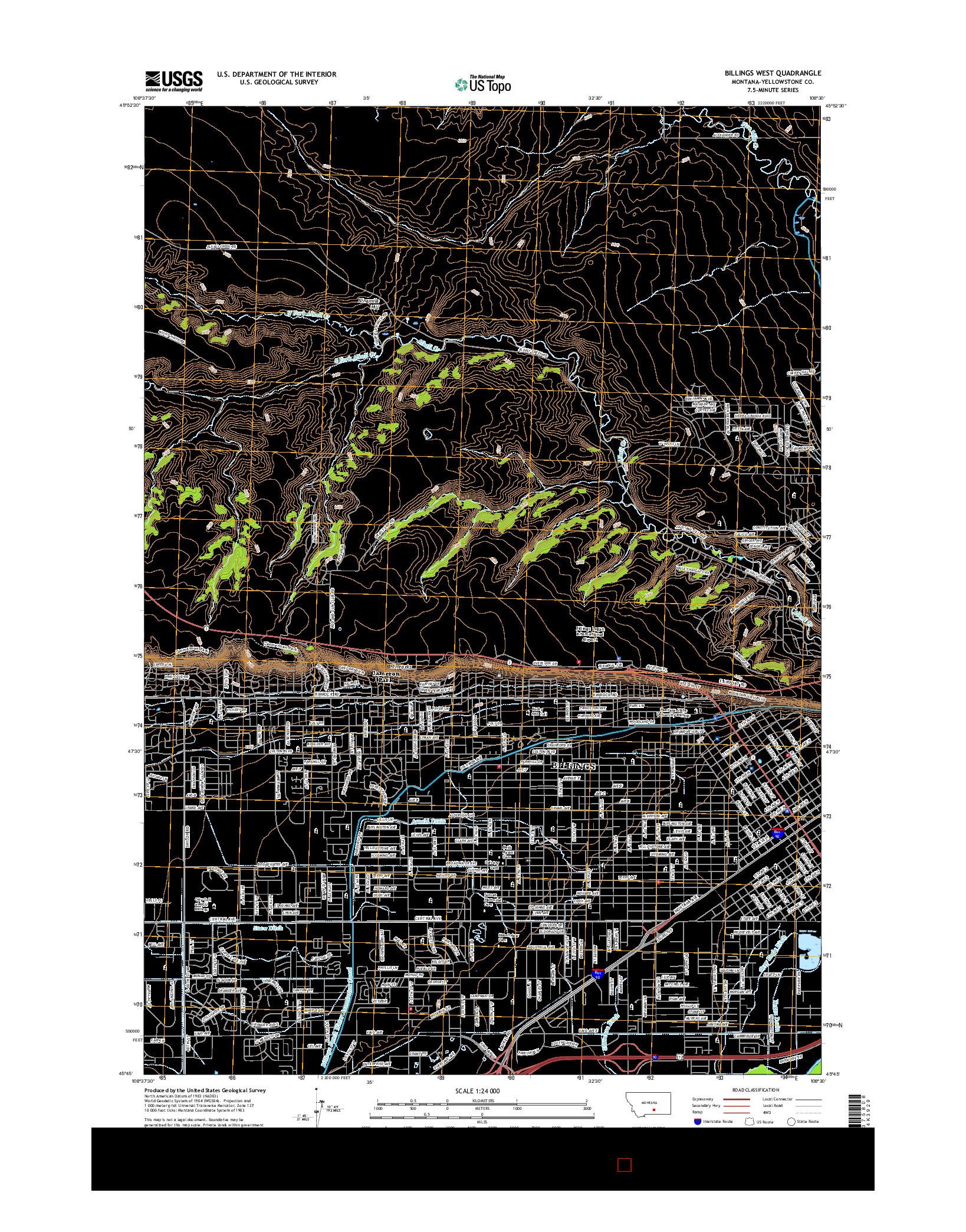 USGS US TOPO 7.5-MINUTE MAP FOR BILLINGS WEST, MT 2017