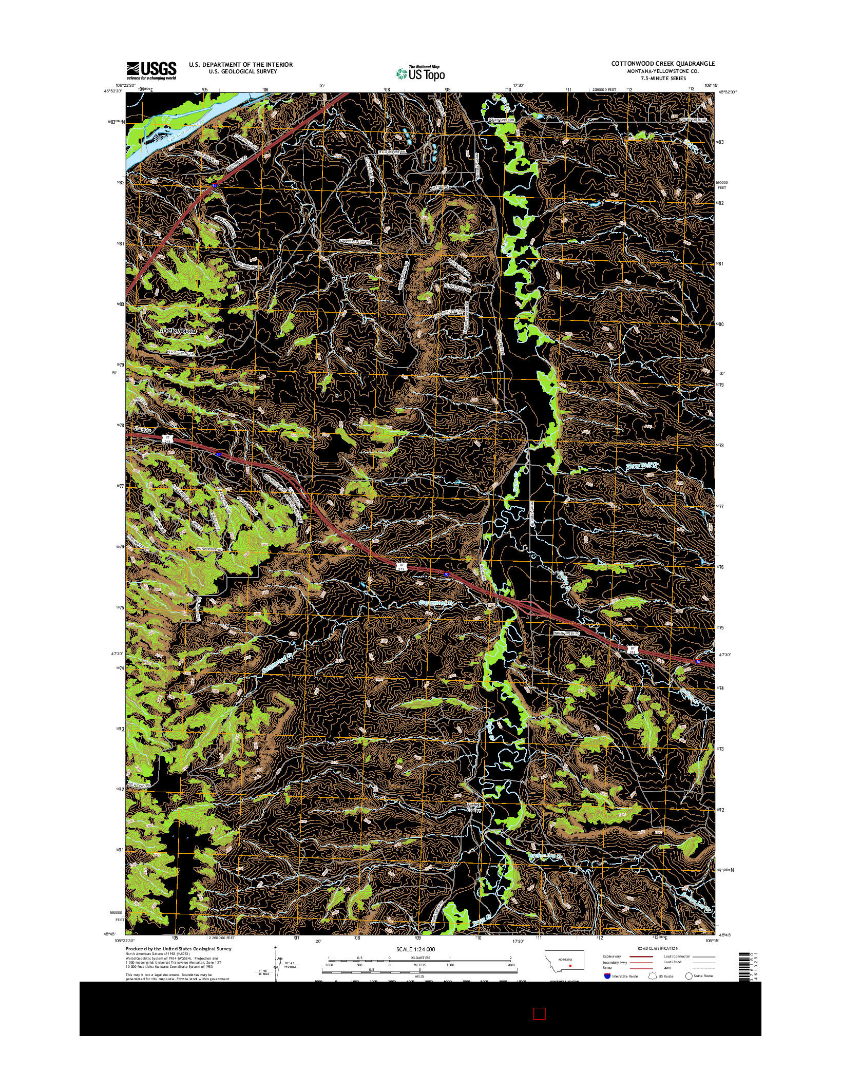 USGS US TOPO 7.5-MINUTE MAP FOR COTTONWOOD CREEK, MT 2017