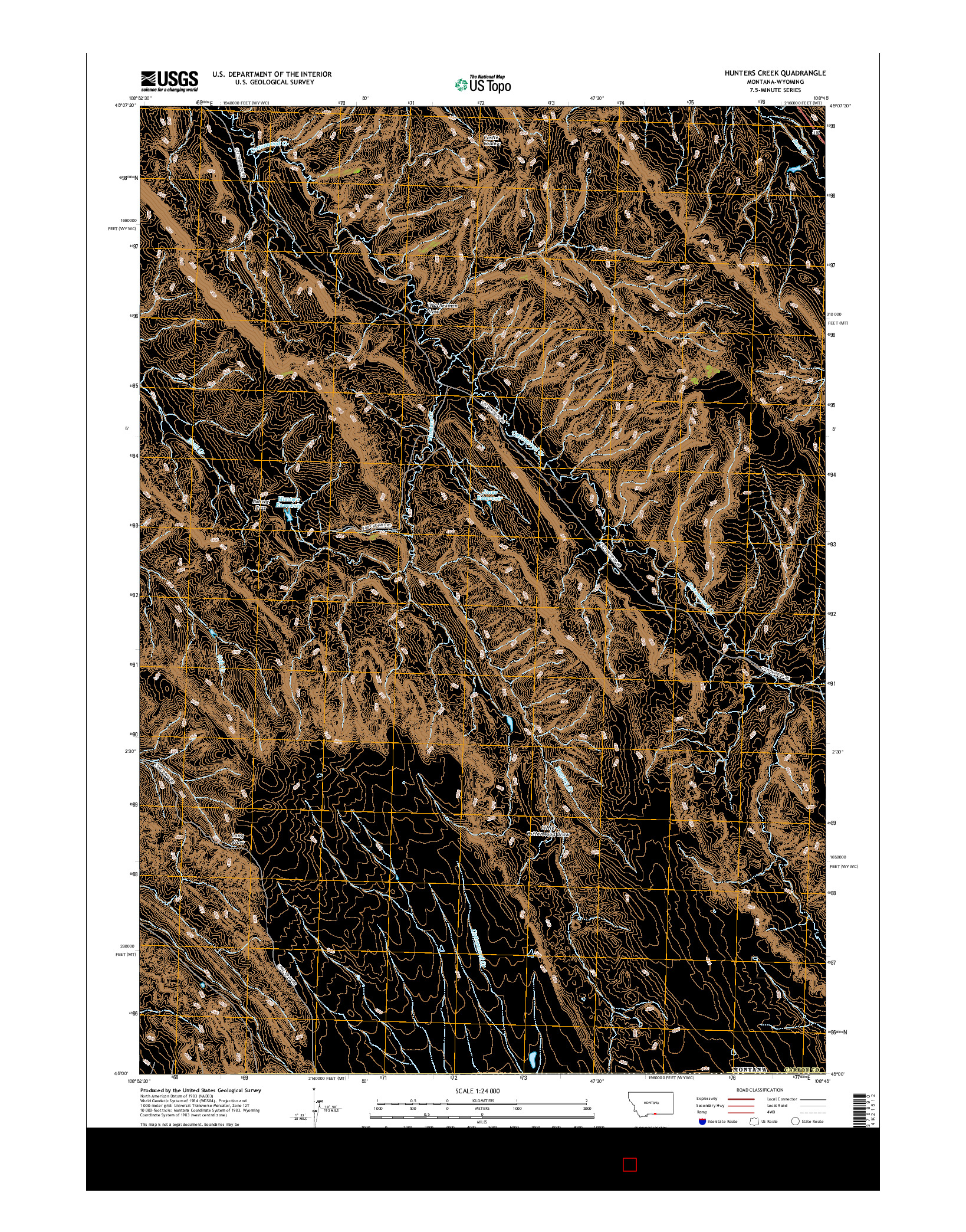 USGS US TOPO 7.5-MINUTE MAP FOR HUNTERS CREEK, MT-WY 2017