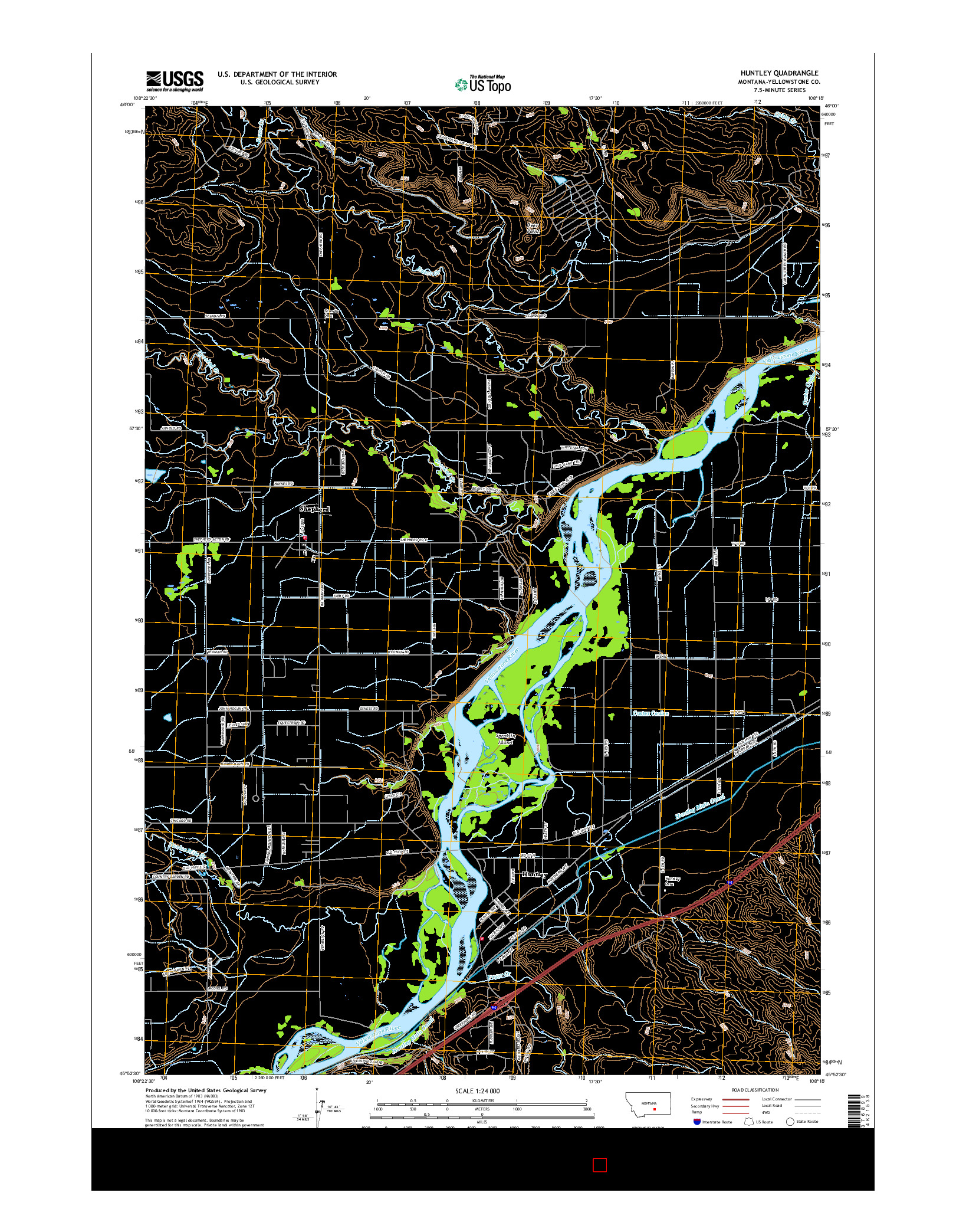 USGS US TOPO 7.5-MINUTE MAP FOR HUNTLEY, MT 2017