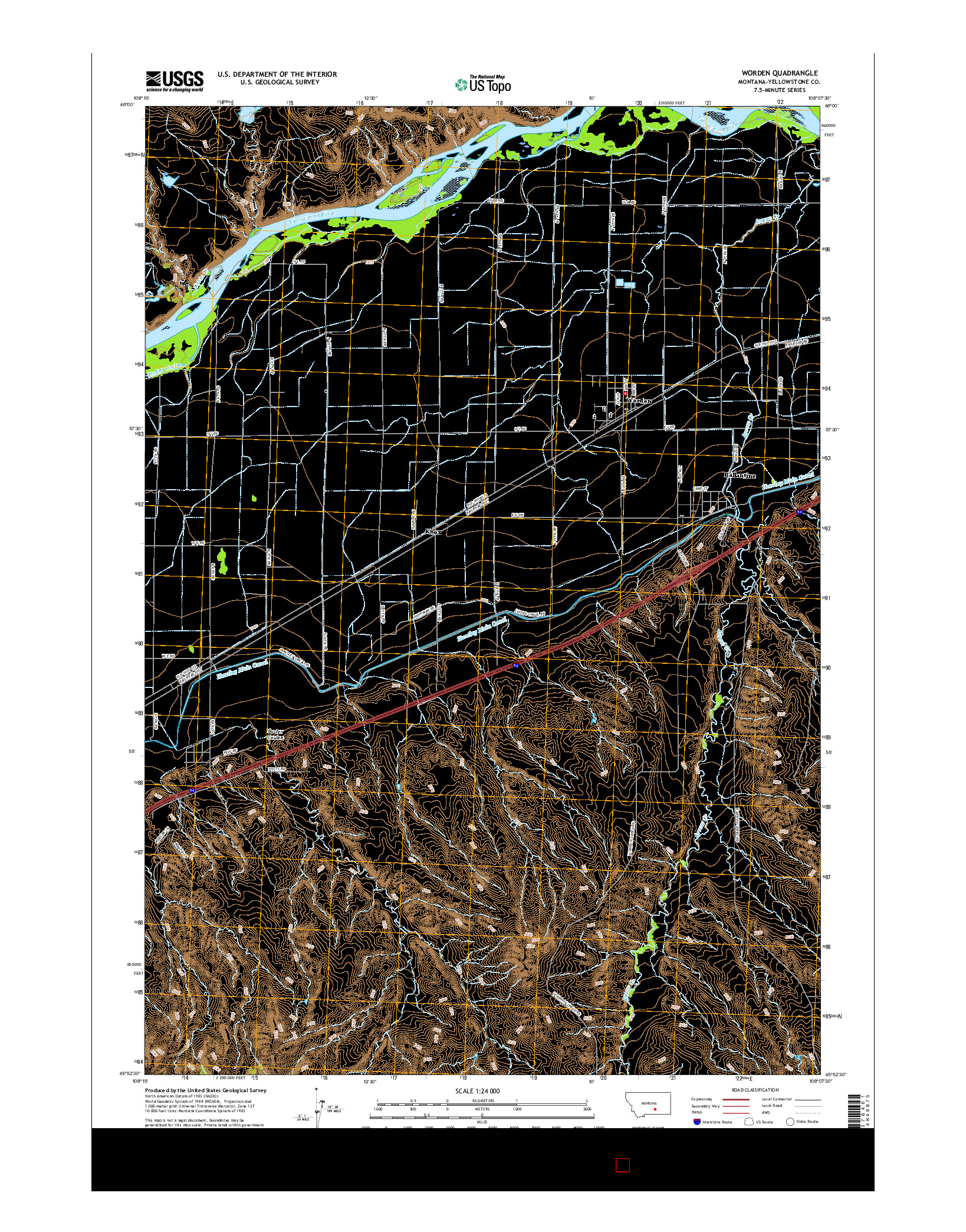 USGS US TOPO 7.5-MINUTE MAP FOR WORDEN, MT 2017
