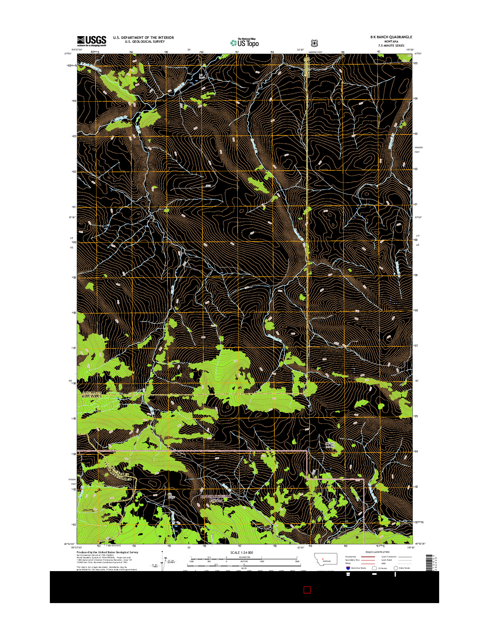 USGS US TOPO 7.5-MINUTE MAP FOR B K RANCH, MT 2017