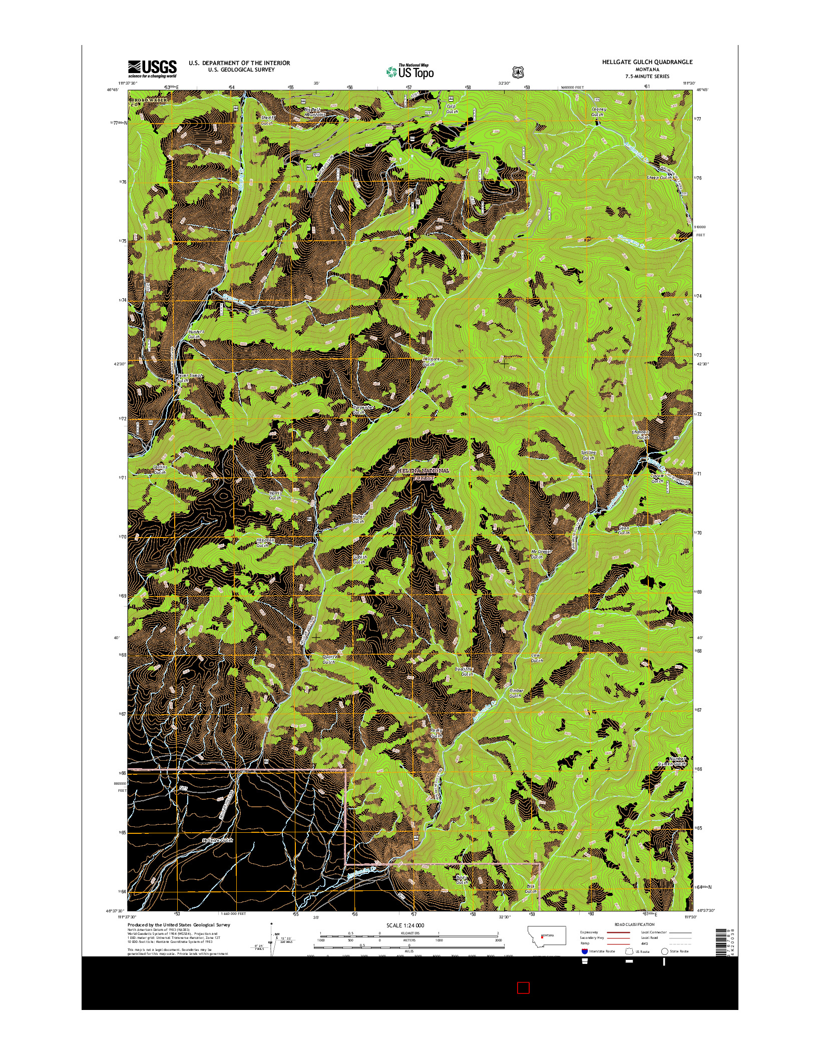 USGS US TOPO 7.5-MINUTE MAP FOR HELLGATE GULCH, MT 2017