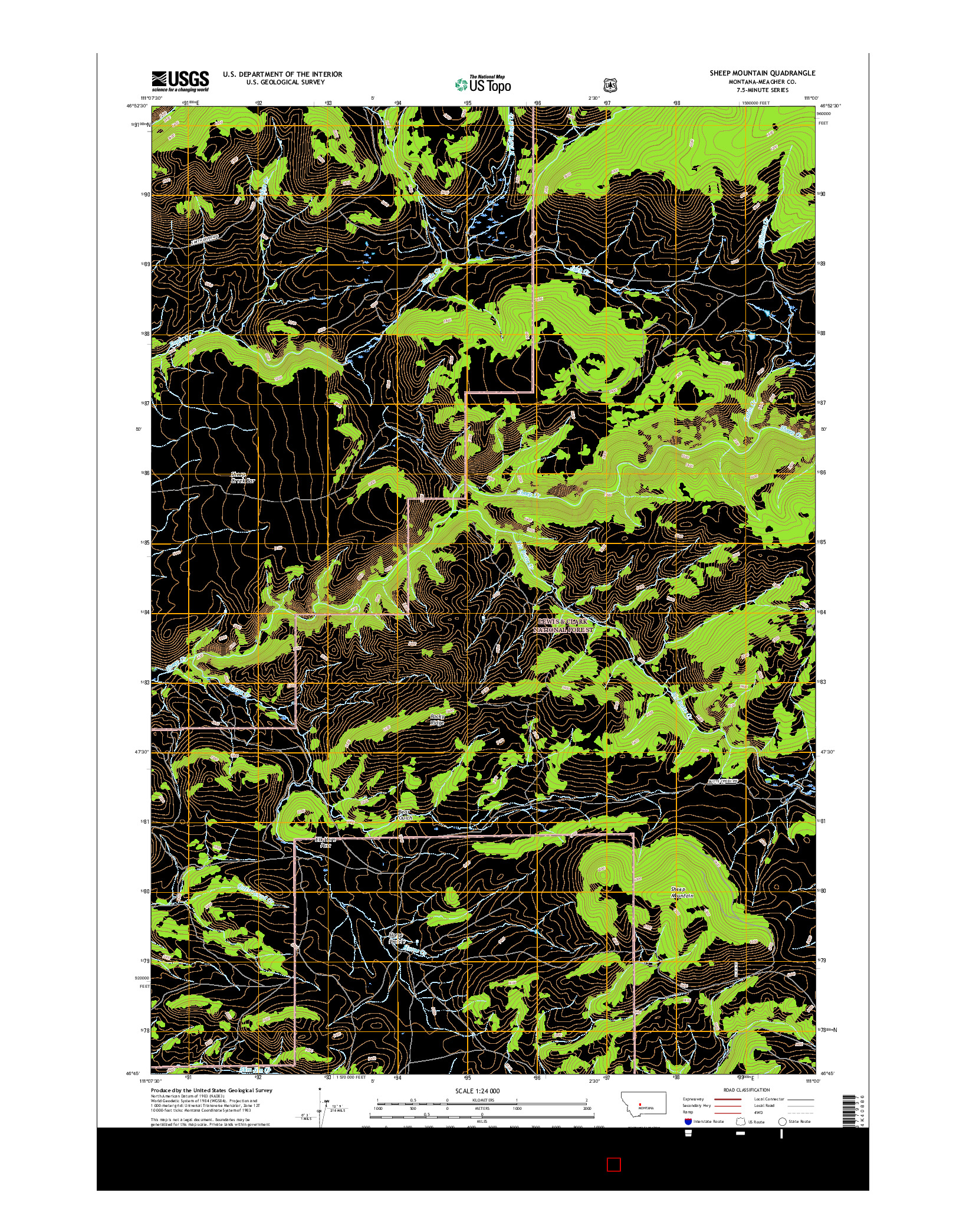 USGS US TOPO 7.5-MINUTE MAP FOR SHEEP MOUNTAIN, MT 2017