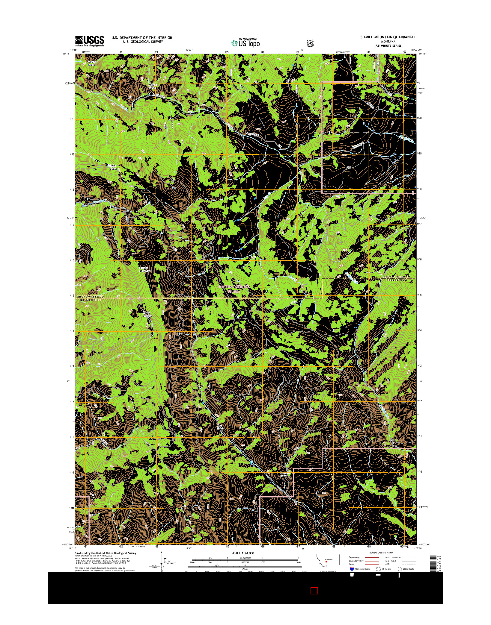 USGS US TOPO 7.5-MINUTE MAP FOR SIXMILE MOUNTAIN, MT 2017