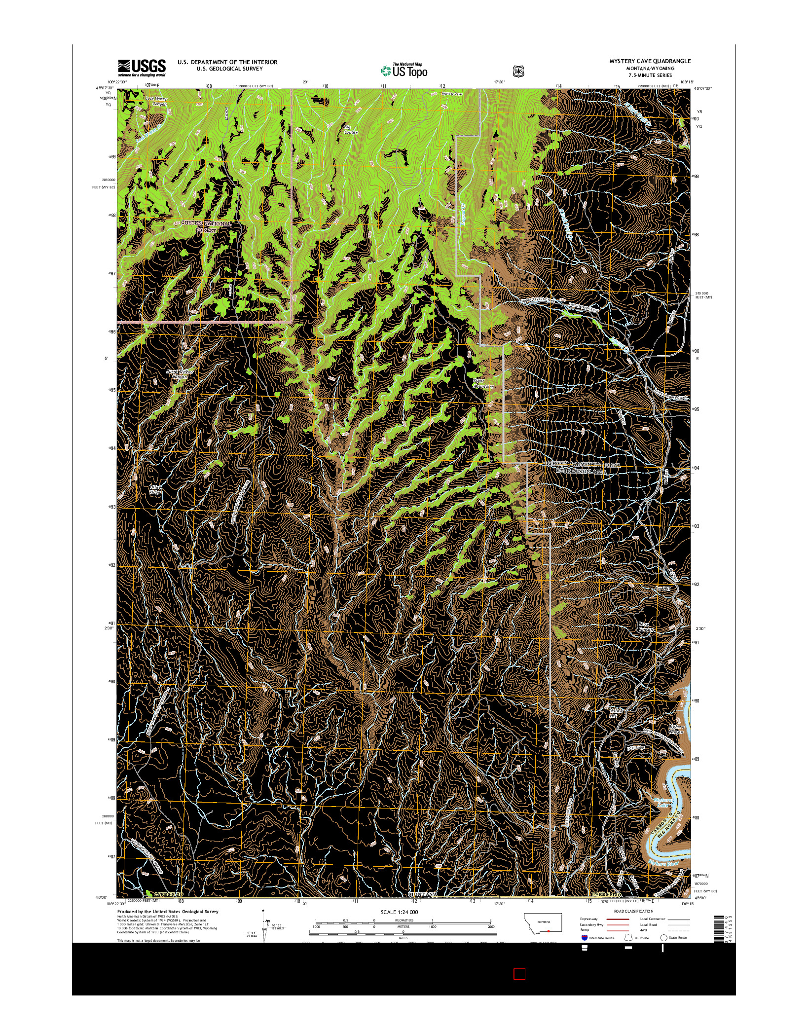 USGS US TOPO 7.5-MINUTE MAP FOR MYSTERY CAVE, MT-WY 2017