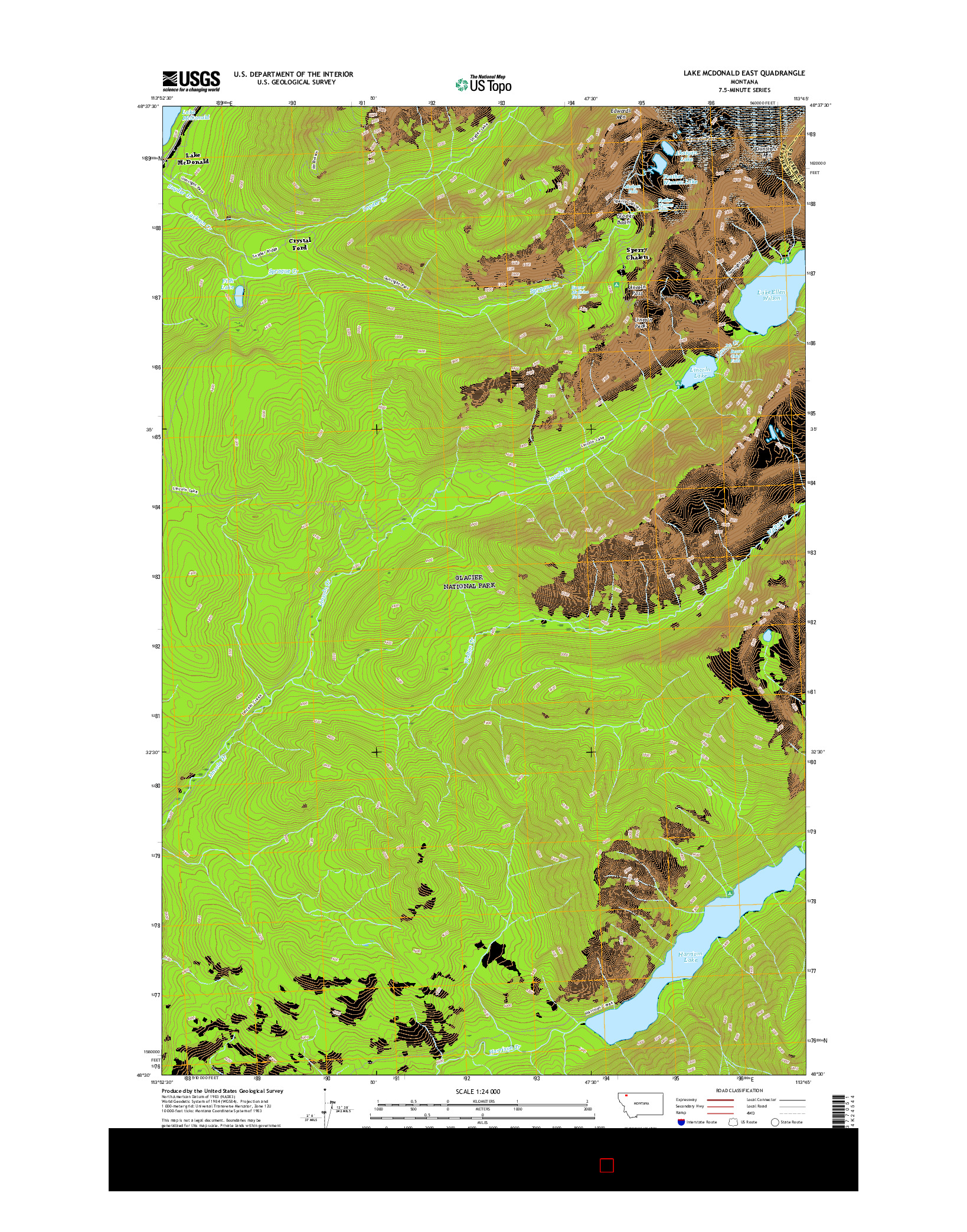 USGS US TOPO 7.5-MINUTE MAP FOR LAKE MCDONALD EAST, MT 2017