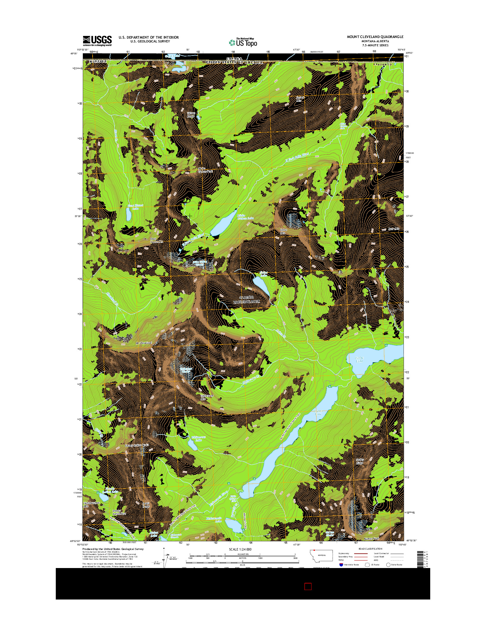 USGS US TOPO 7.5-MINUTE MAP FOR MOUNT CLEVELAND, MT-AB 2017