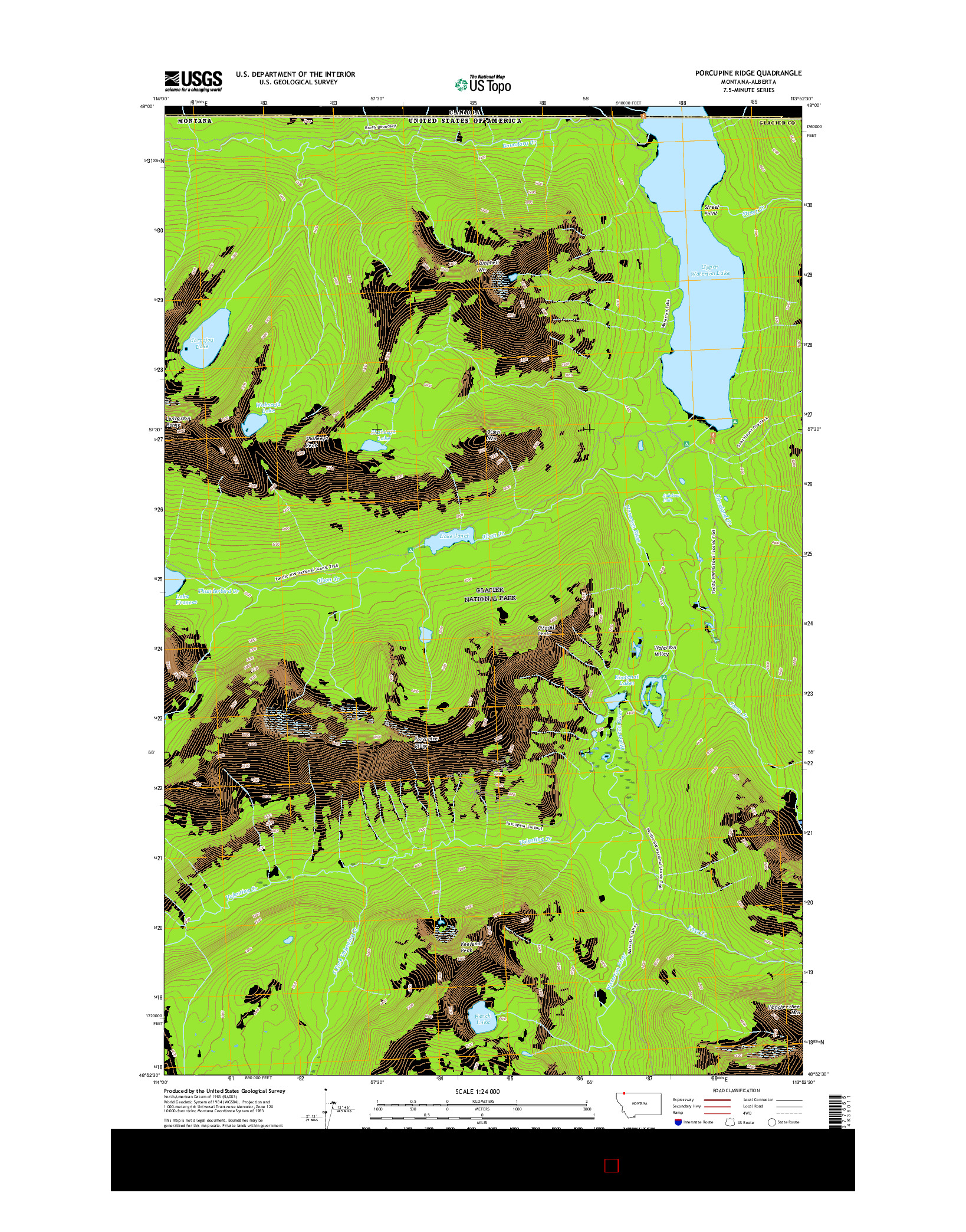 USGS US TOPO 7.5-MINUTE MAP FOR PORCUPINE RIDGE, MT-AB 2017