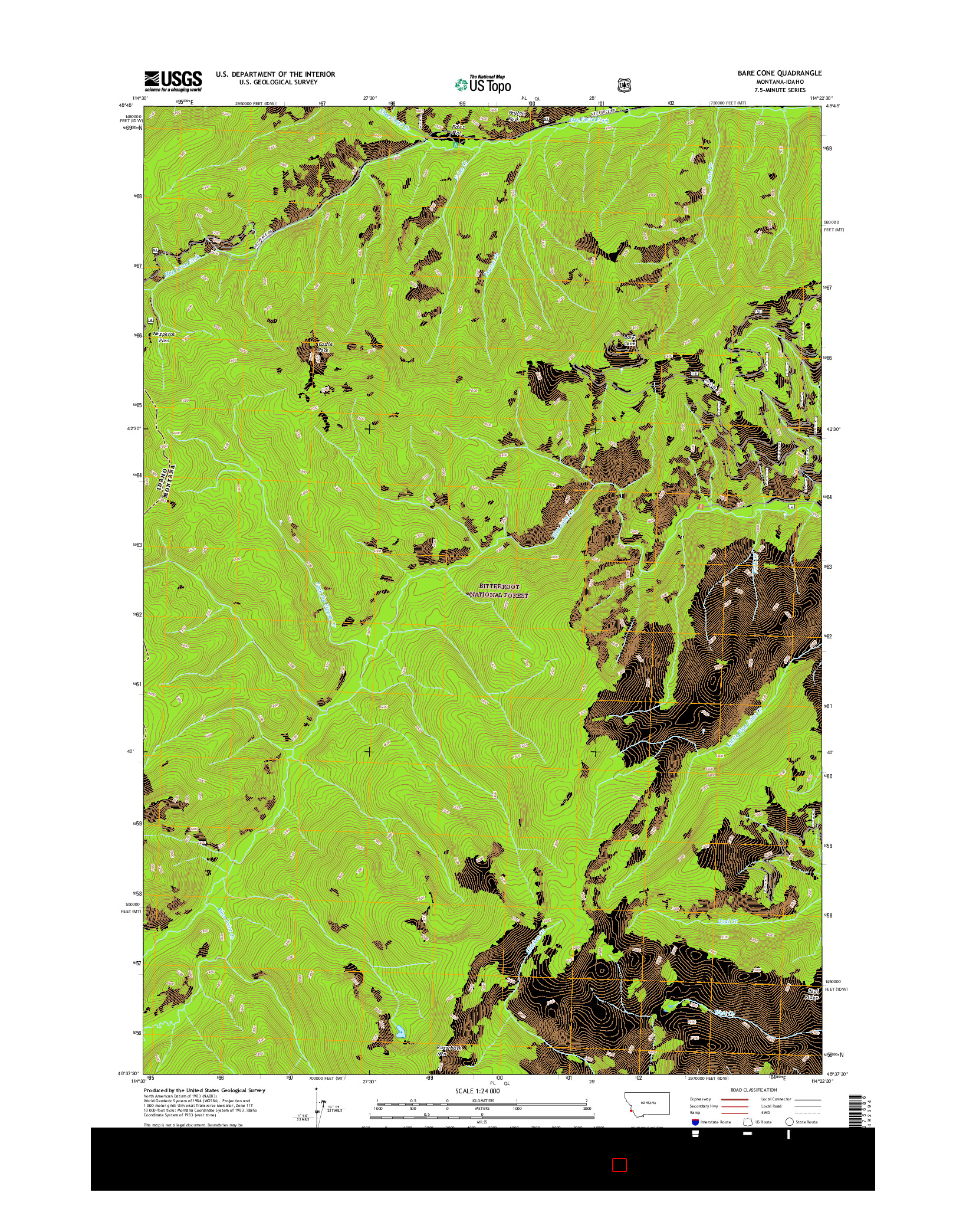 USGS US TOPO 7.5-MINUTE MAP FOR BARE CONE, MT-ID 2017