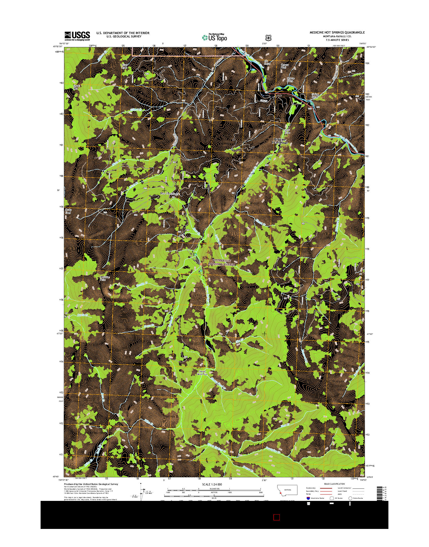 USGS US TOPO 7.5-MINUTE MAP FOR MEDICINE HOT SPRINGS, MT 2017
