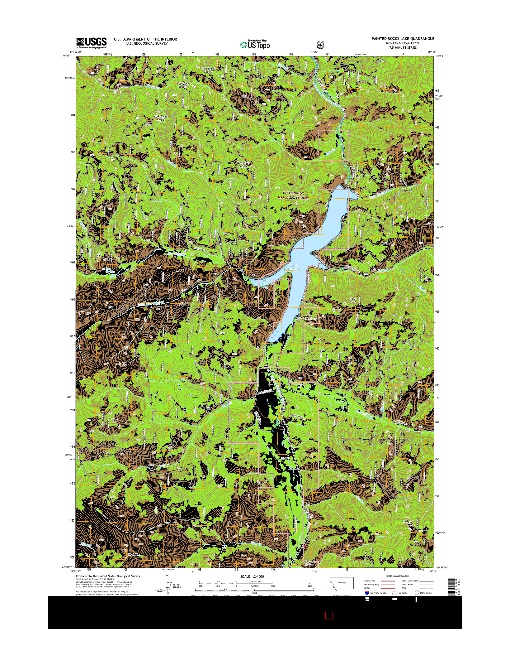 USGS US TOPO 7.5-MINUTE MAP FOR PAINTED ROCKS LAKE, MT 2017