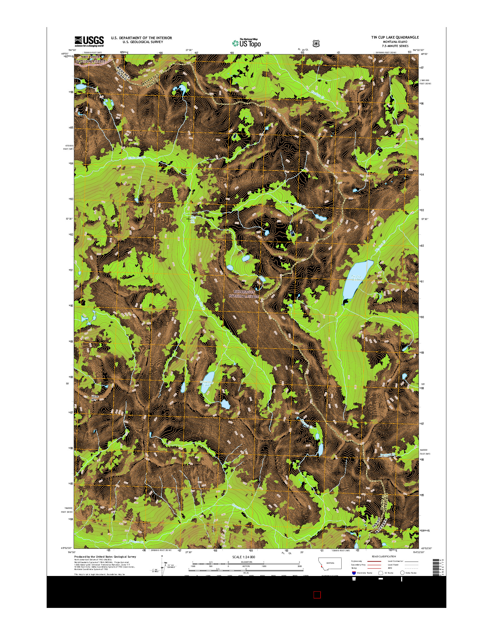 USGS US TOPO 7.5-MINUTE MAP FOR TIN CUP LAKE, MT-ID 2017