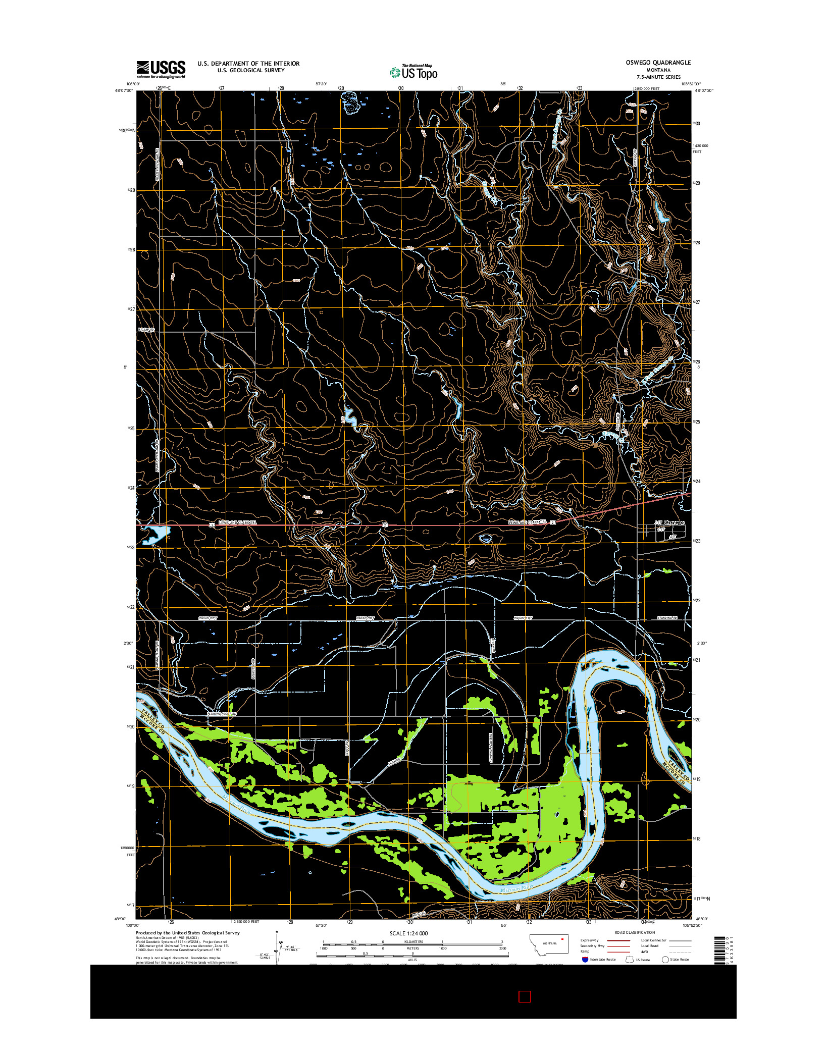 USGS US TOPO 7.5-MINUTE MAP FOR OSWEGO, MT 2017