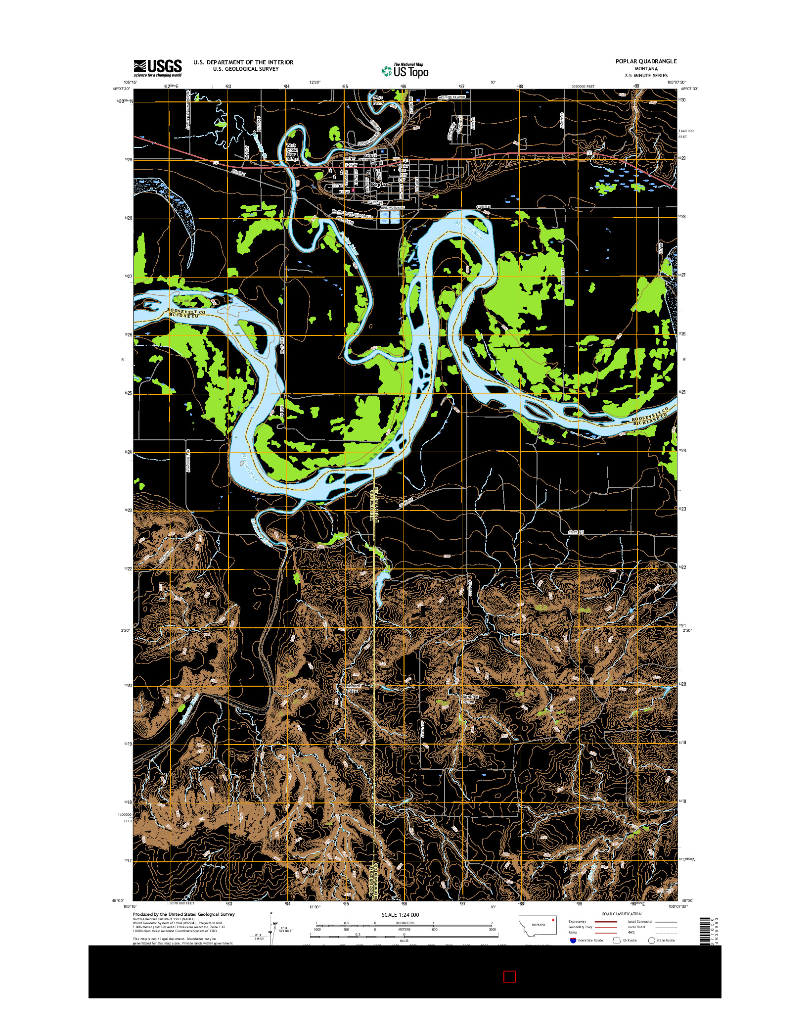 USGS US TOPO 7.5-MINUTE MAP FOR POPLAR, MT 2017