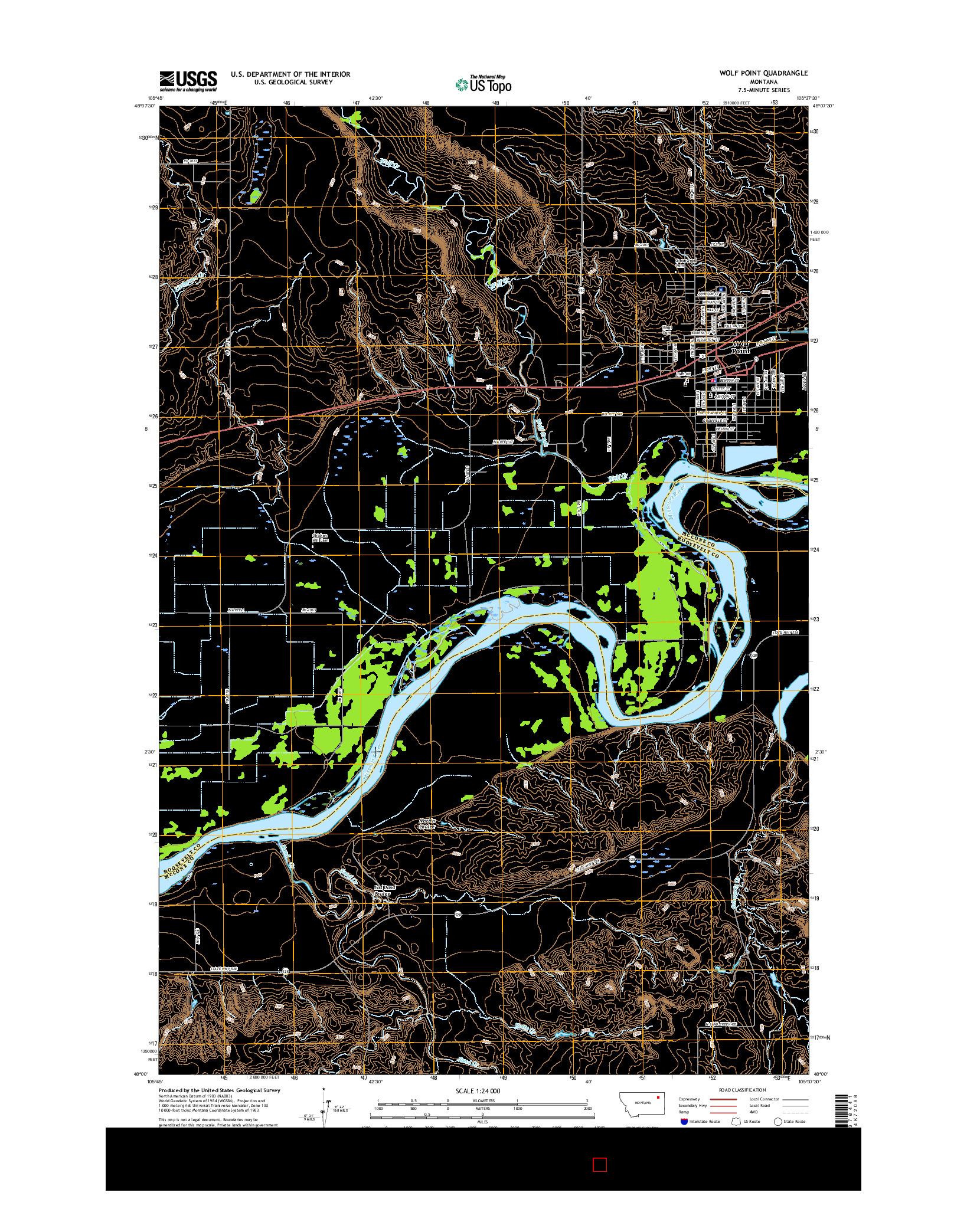 USGS US TOPO 7.5-MINUTE MAP FOR WOLF POINT, MT 2017