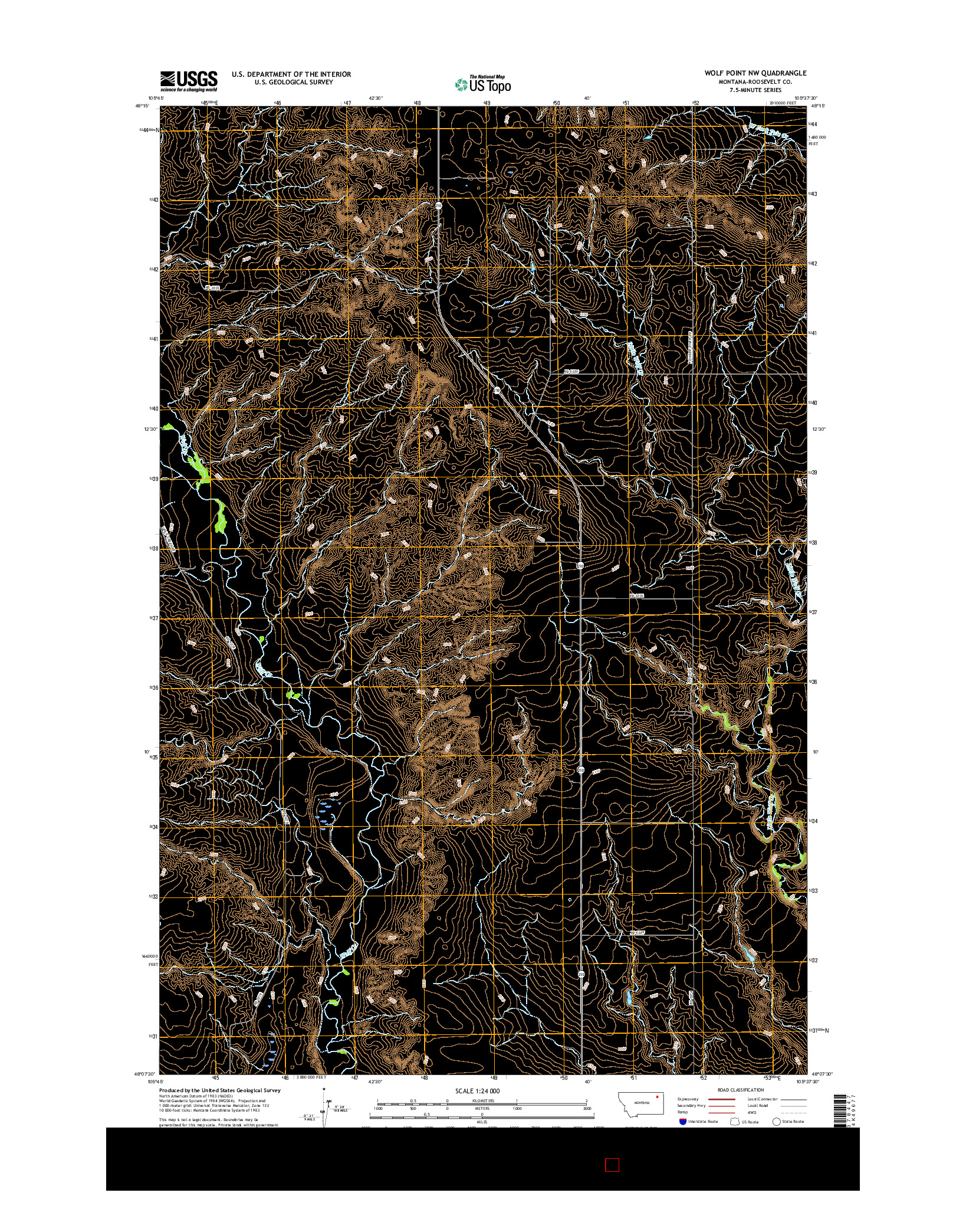 USGS US TOPO 7.5-MINUTE MAP FOR WOLF POINT NW, MT 2017