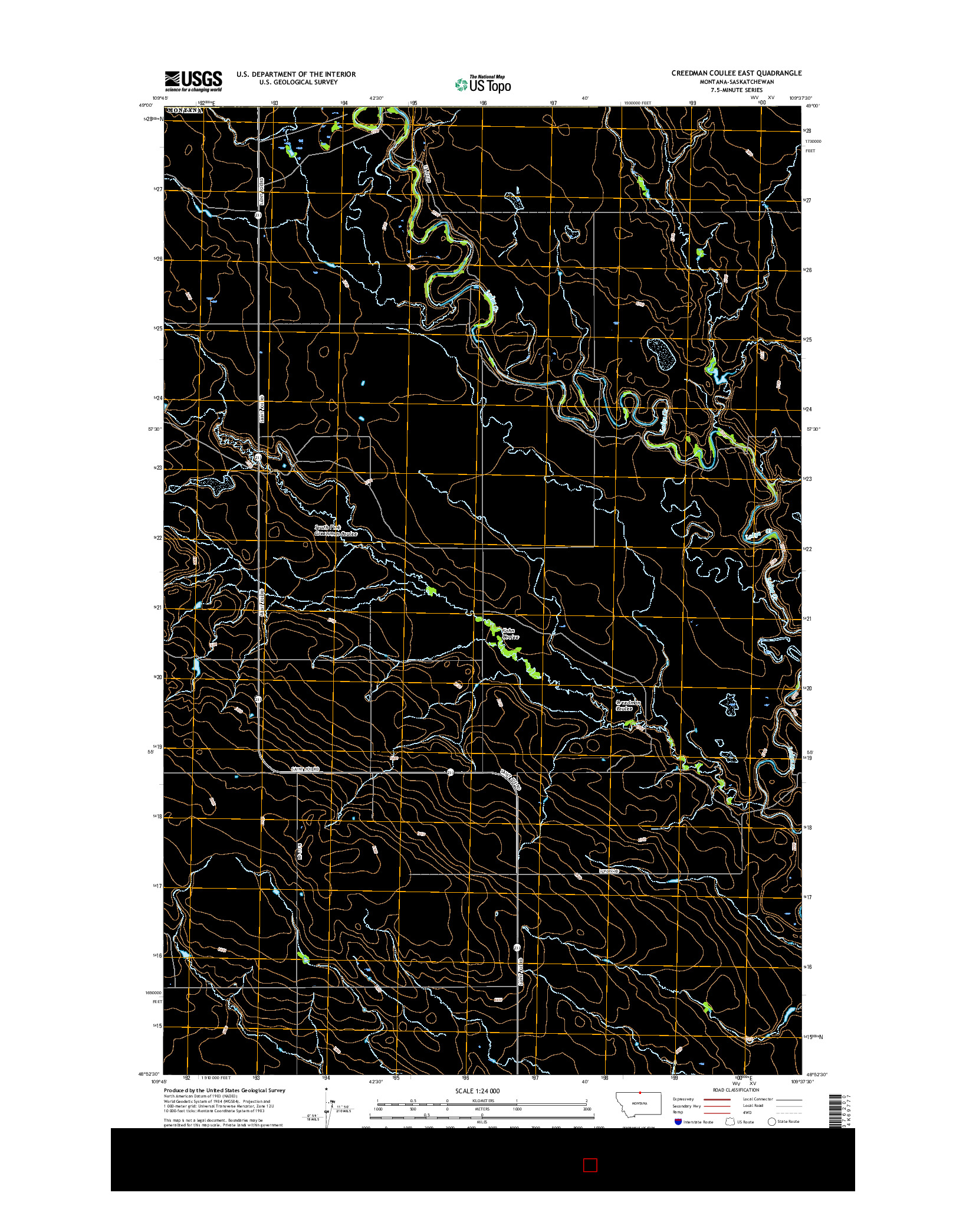 USGS US TOPO 7.5-MINUTE MAP FOR CREEDMAN COULEE EAST, MT-SK 2017