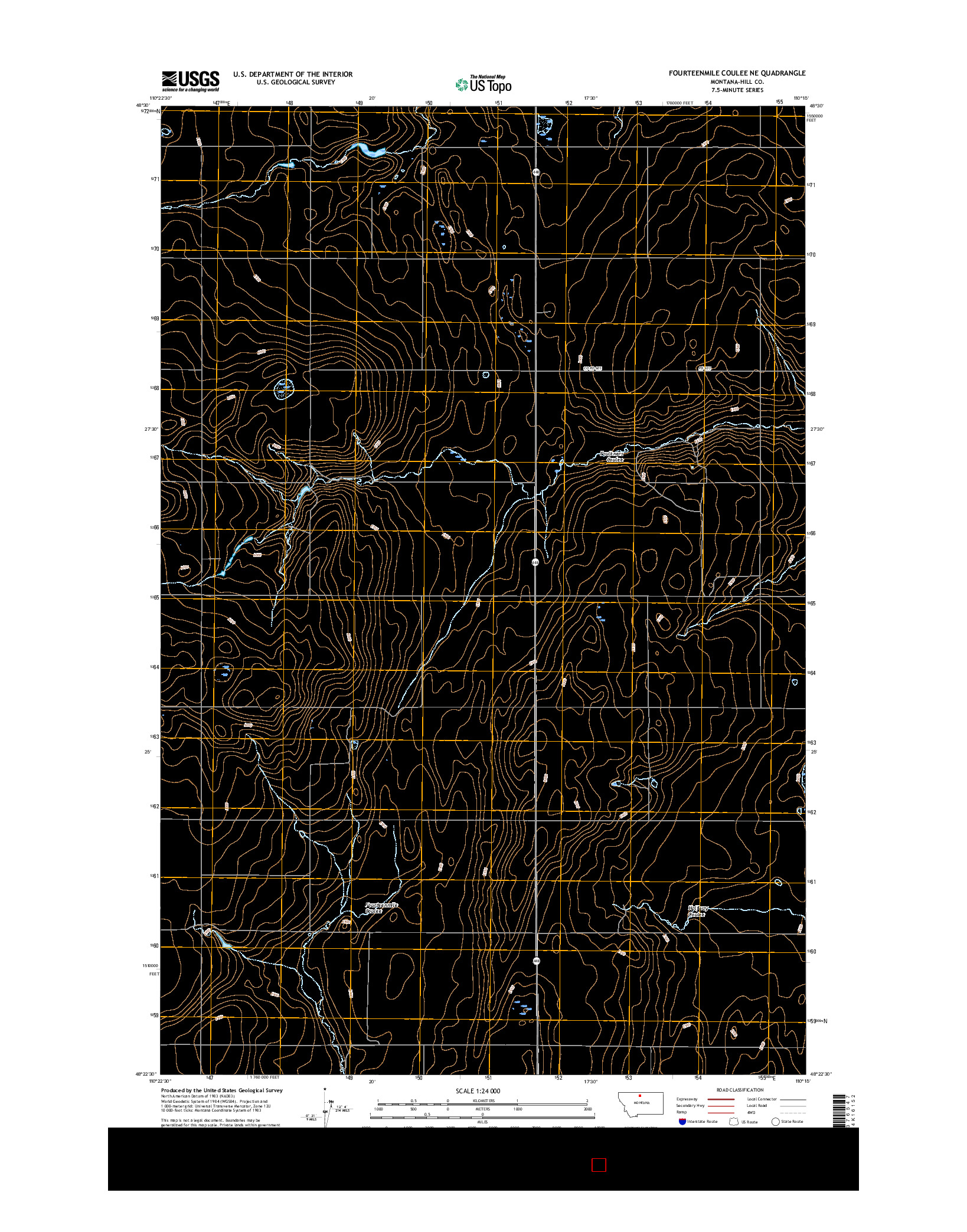 USGS US TOPO 7.5-MINUTE MAP FOR FOURTEENMILE COULEE NE, MT 2017