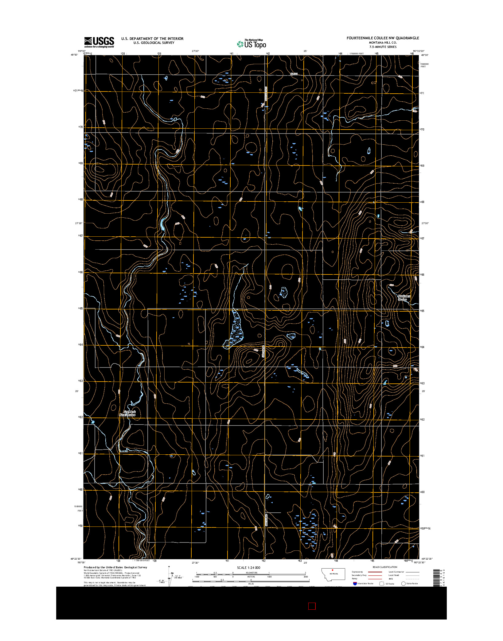 USGS US TOPO 7.5-MINUTE MAP FOR FOURTEENMILE COULEE NW, MT 2017