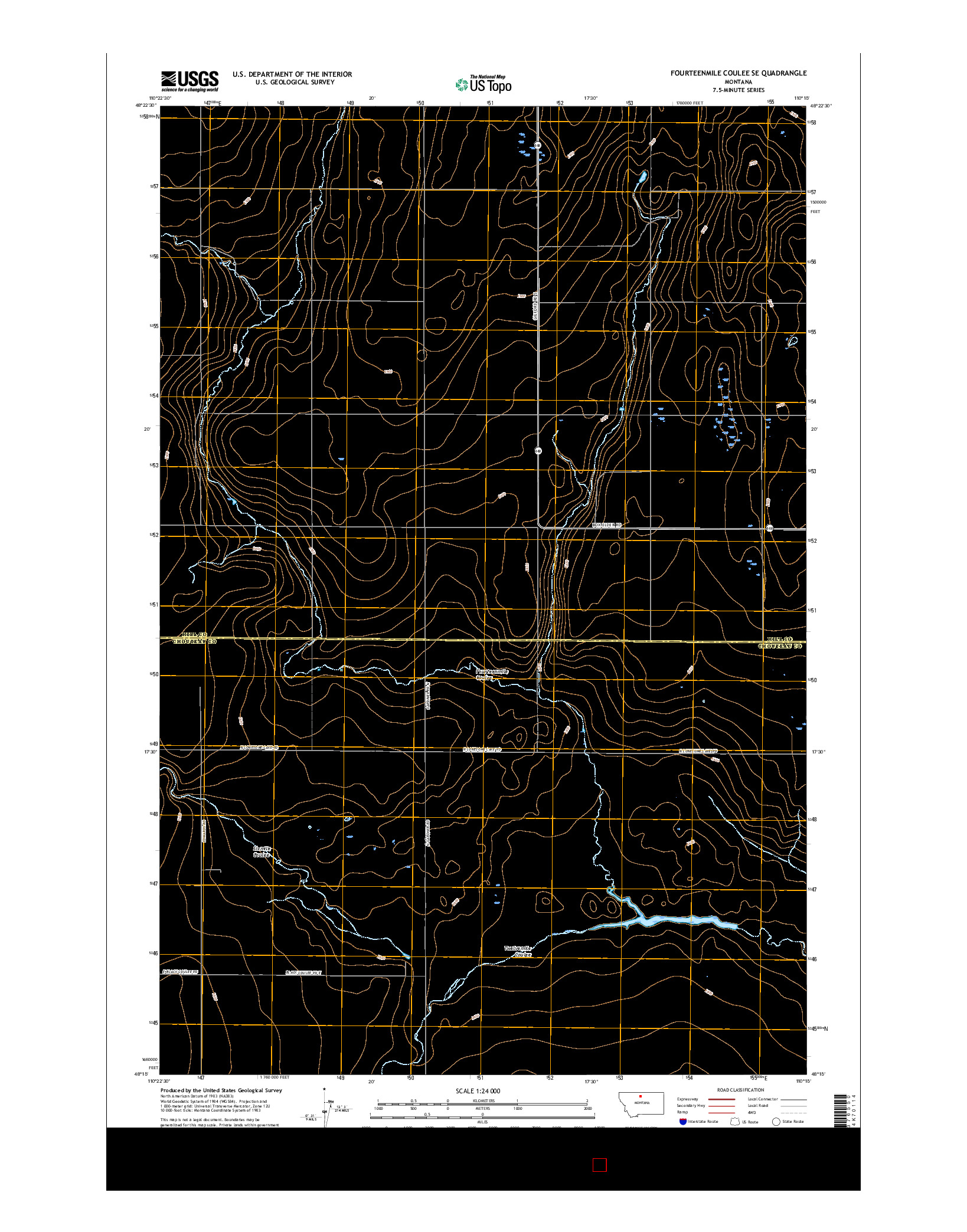 USGS US TOPO 7.5-MINUTE MAP FOR FOURTEENMILE COULEE SE, MT 2017