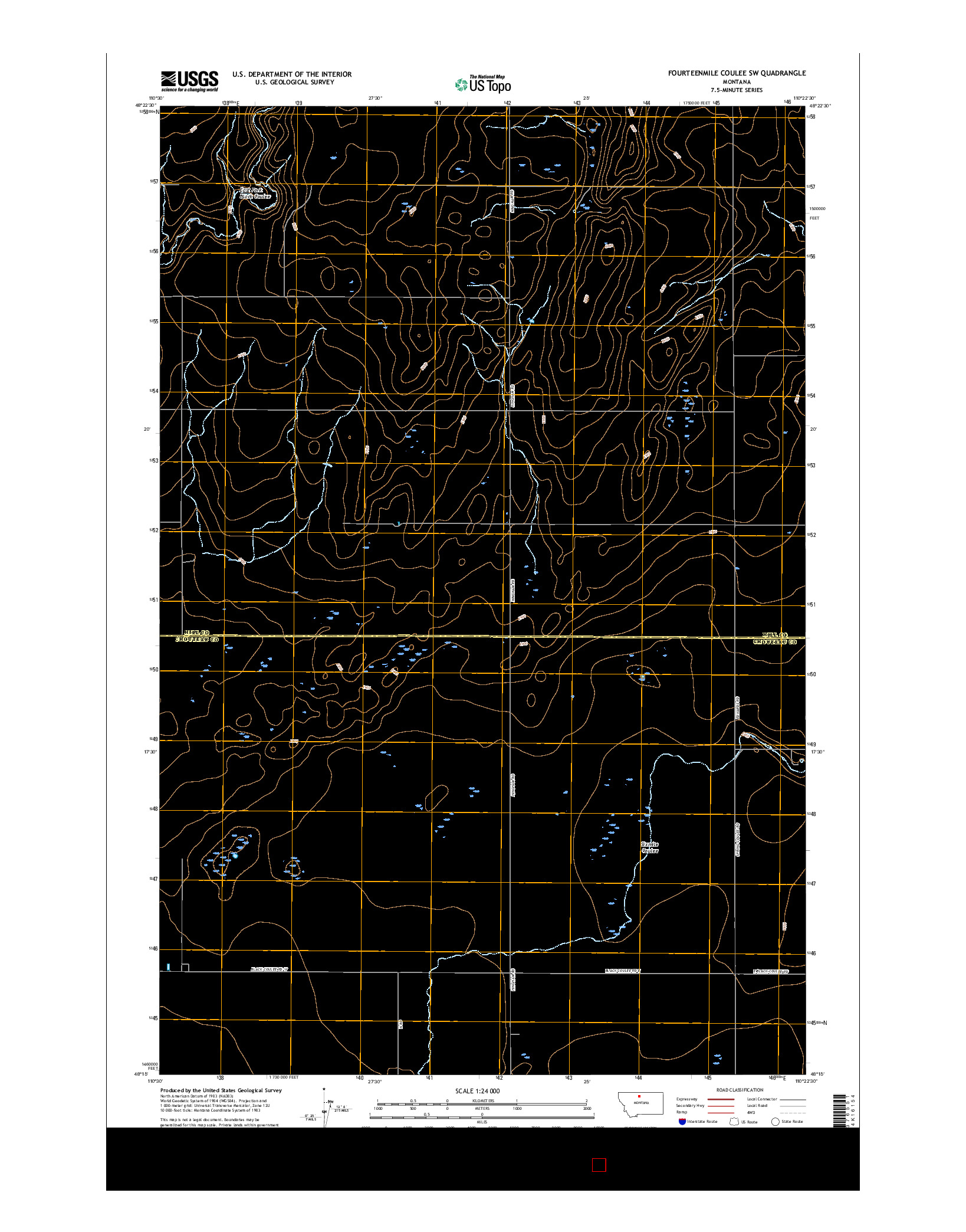 USGS US TOPO 7.5-MINUTE MAP FOR FOURTEENMILE COULEE SW, MT 2017