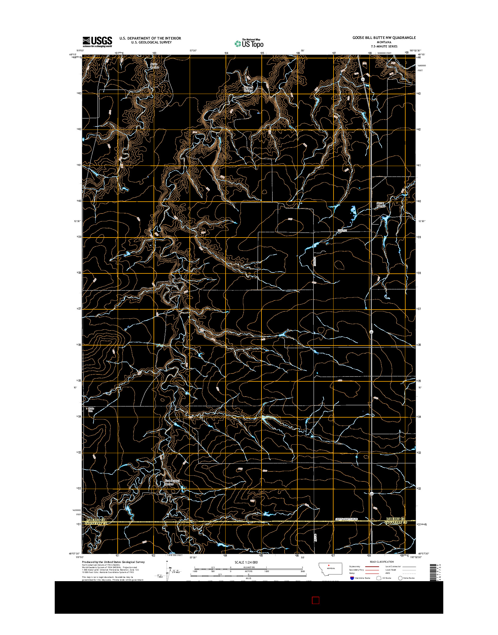 USGS US TOPO 7.5-MINUTE MAP FOR GOOSE BILL BUTTE NW, MT 2017