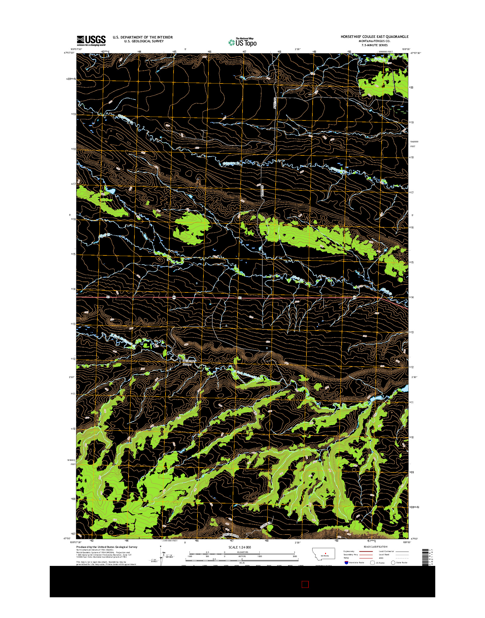 USGS US TOPO 7.5-MINUTE MAP FOR HORSETHIEF COULEE EAST, MT 2017