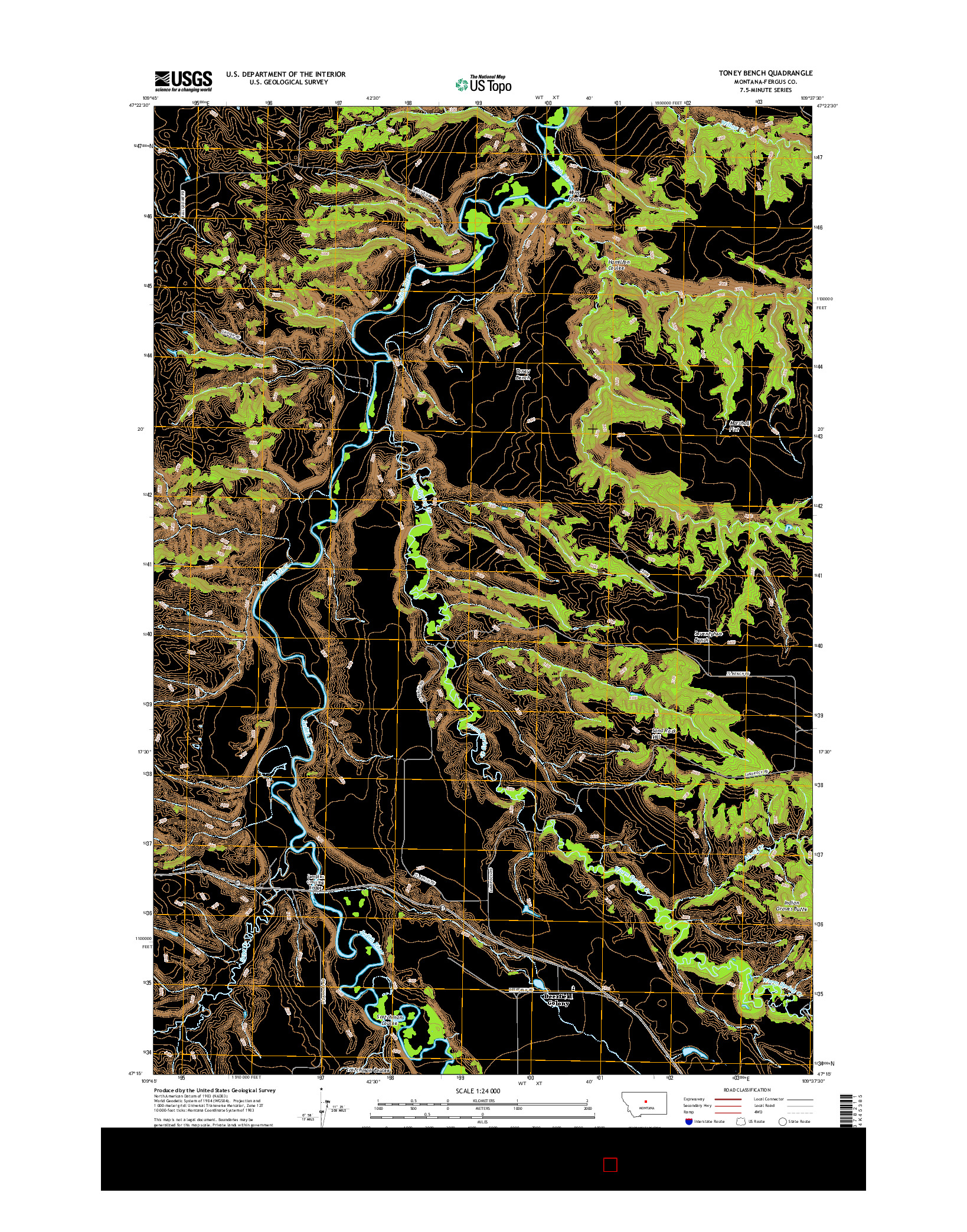 USGS US TOPO 7.5-MINUTE MAP FOR TONEY BENCH, MT 2017