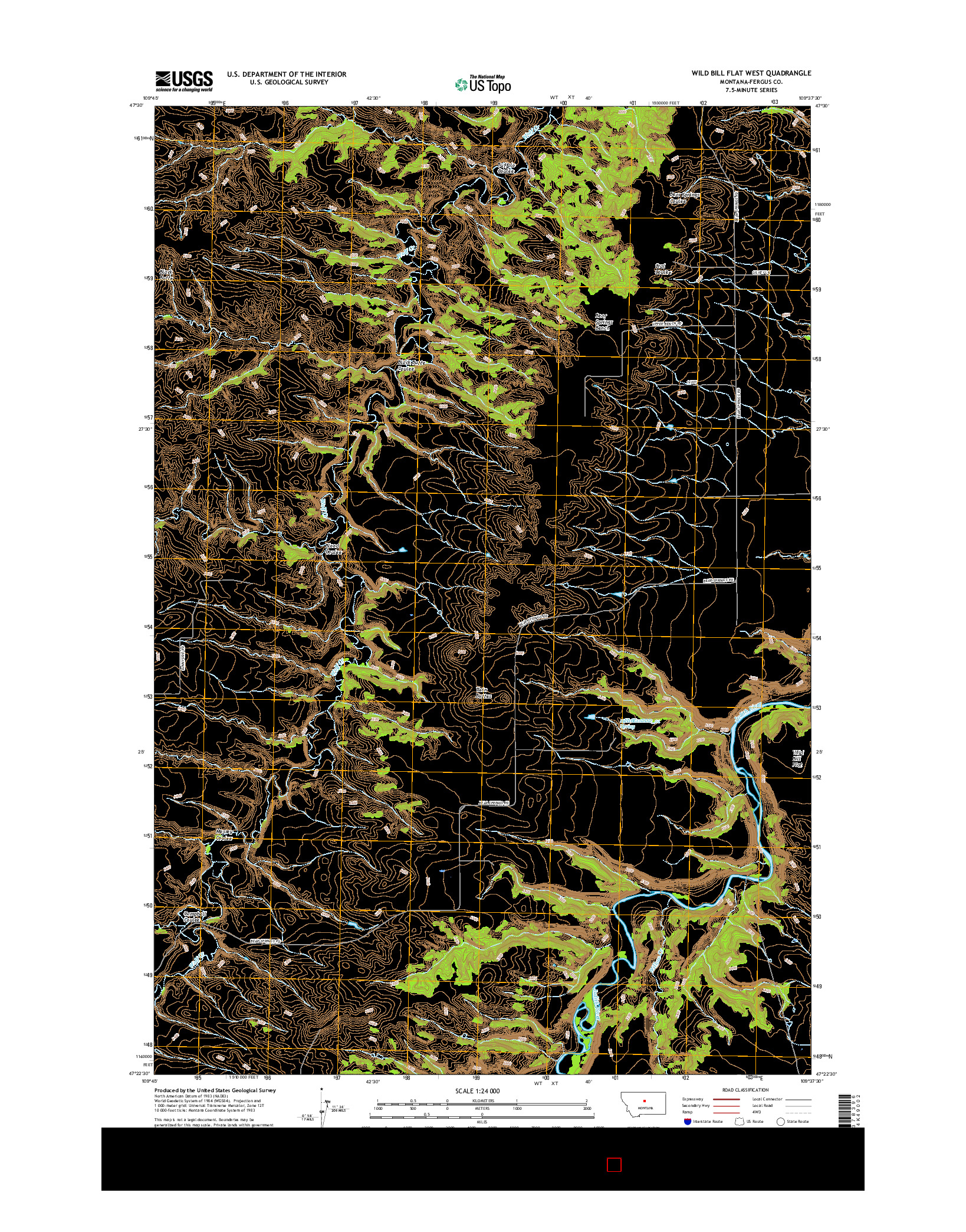 USGS US TOPO 7.5-MINUTE MAP FOR WILD BILL FLAT WEST, MT 2017