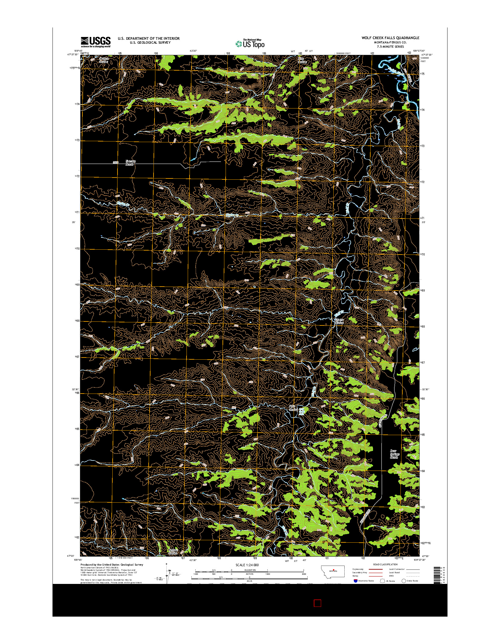 USGS US TOPO 7.5-MINUTE MAP FOR WOLF CREEK FALLS, MT 2017