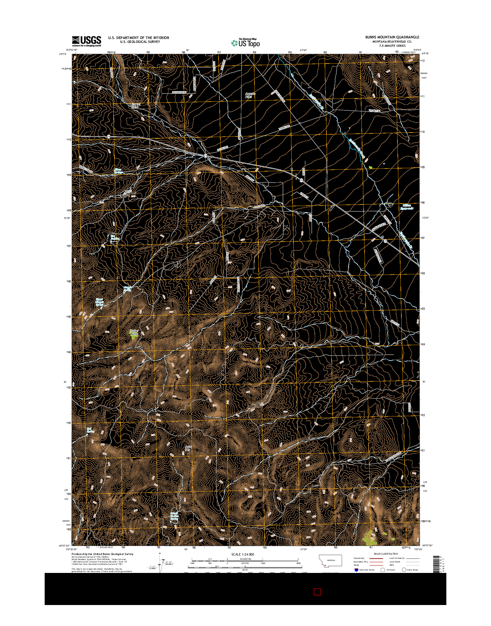 USGS US TOPO 7.5-MINUTE MAP FOR BURNS MOUNTAIN, MT 2017