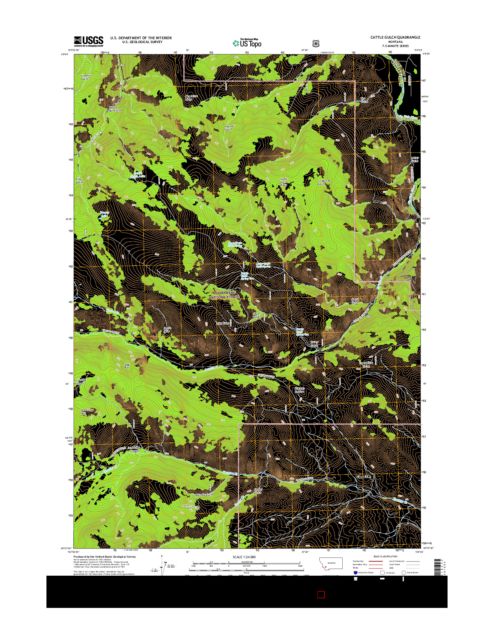 USGS US TOPO 7.5-MINUTE MAP FOR CATTLE GULCH, MT 2017