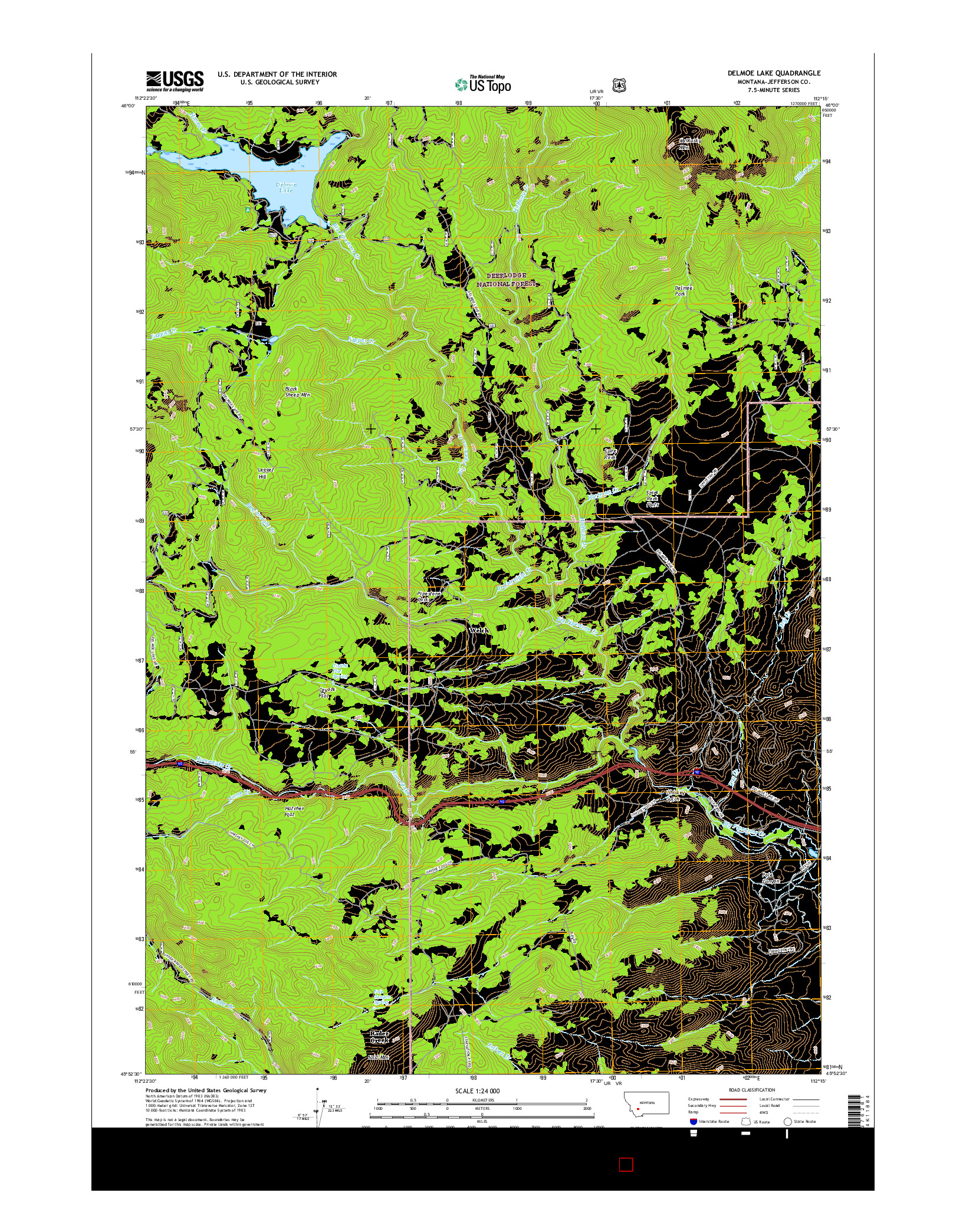 USGS US TOPO 7.5-MINUTE MAP FOR DELMOE LAKE, MT 2017