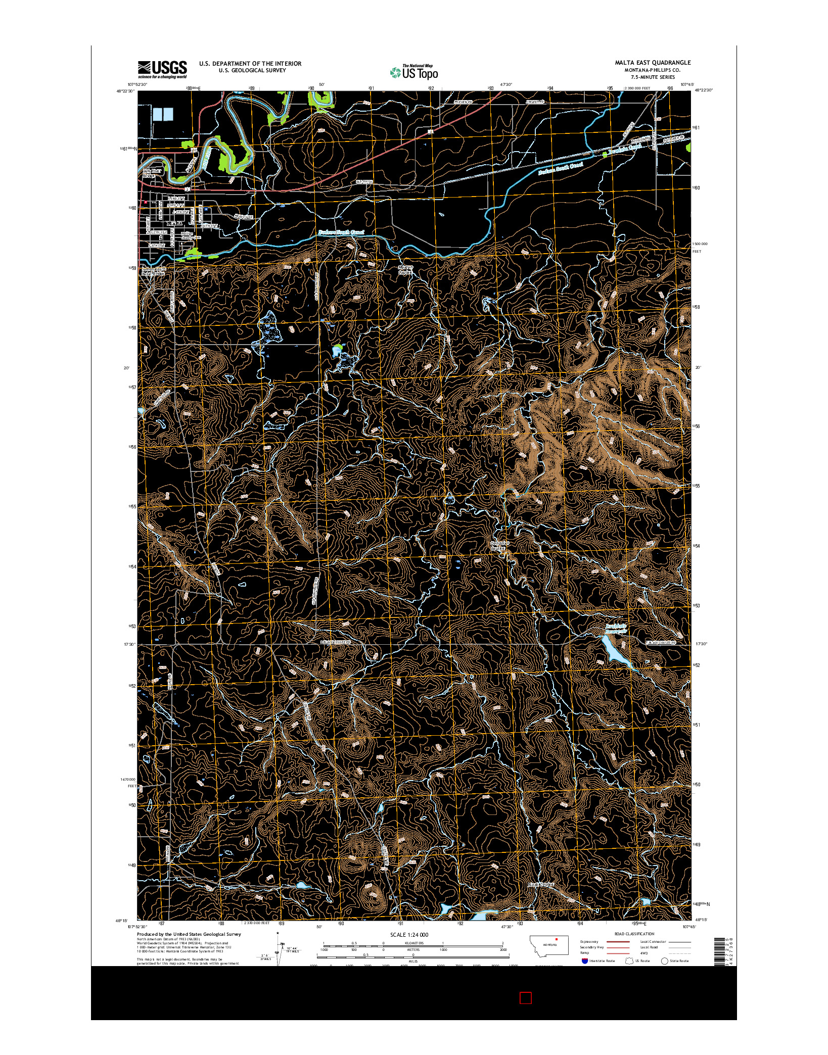 USGS US TOPO 7.5-MINUTE MAP FOR MALTA EAST, MT 2017