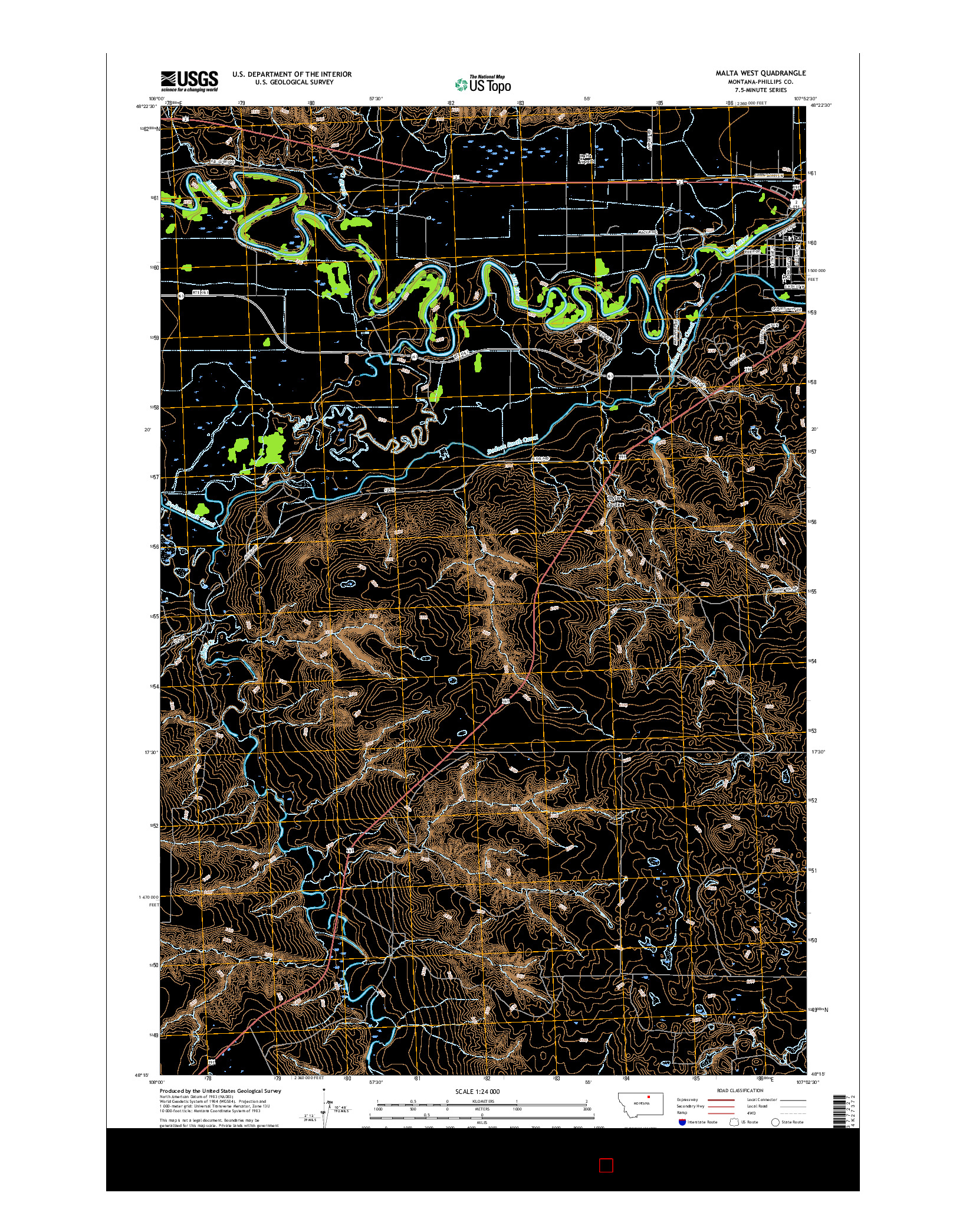 USGS US TOPO 7.5-MINUTE MAP FOR MALTA WEST, MT 2017