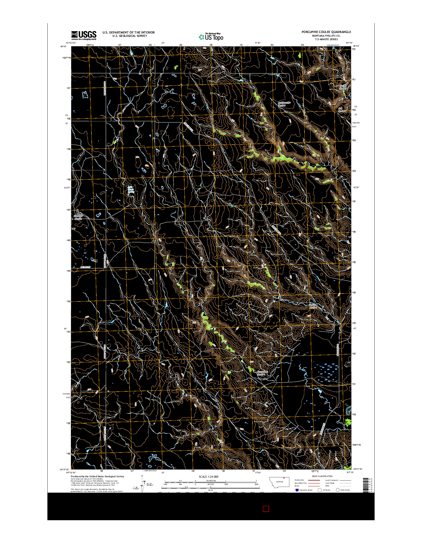 USGS US TOPO 7.5-MINUTE MAP FOR PORCUPINE COULEE, MT 2017
