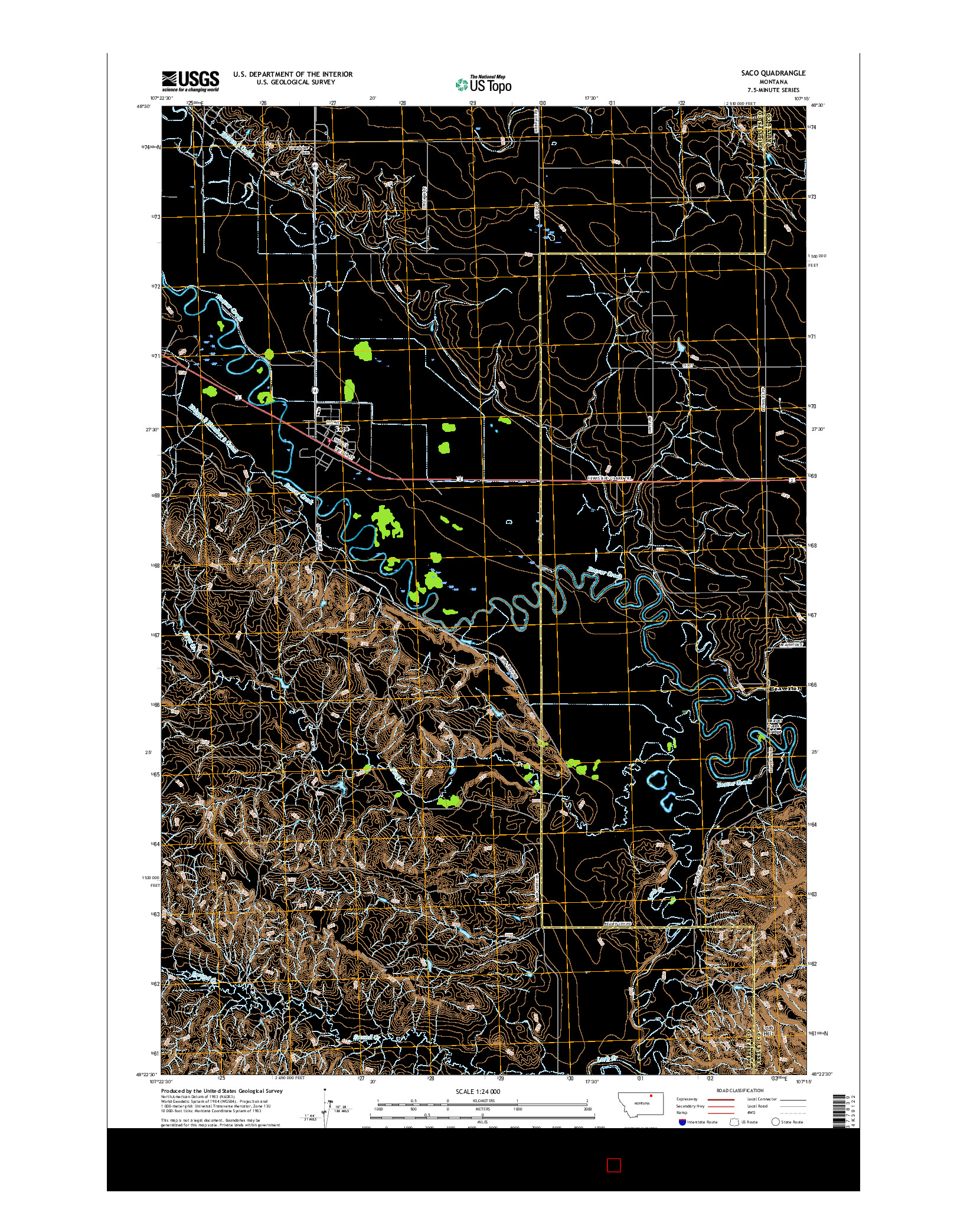 USGS US TOPO 7.5-MINUTE MAP FOR SACO, MT 2017