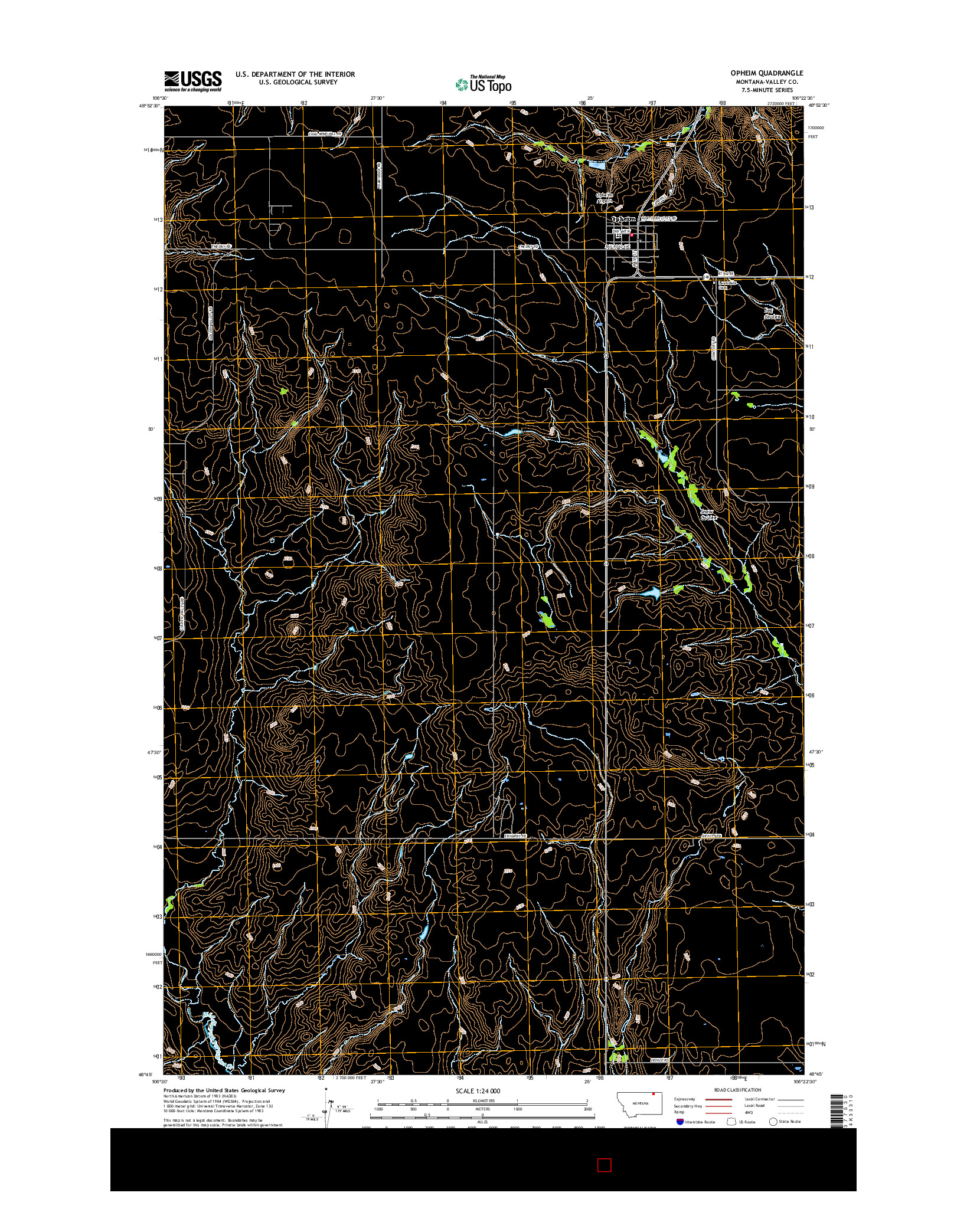 USGS US TOPO 7.5-MINUTE MAP FOR OPHEIM, MT 2017