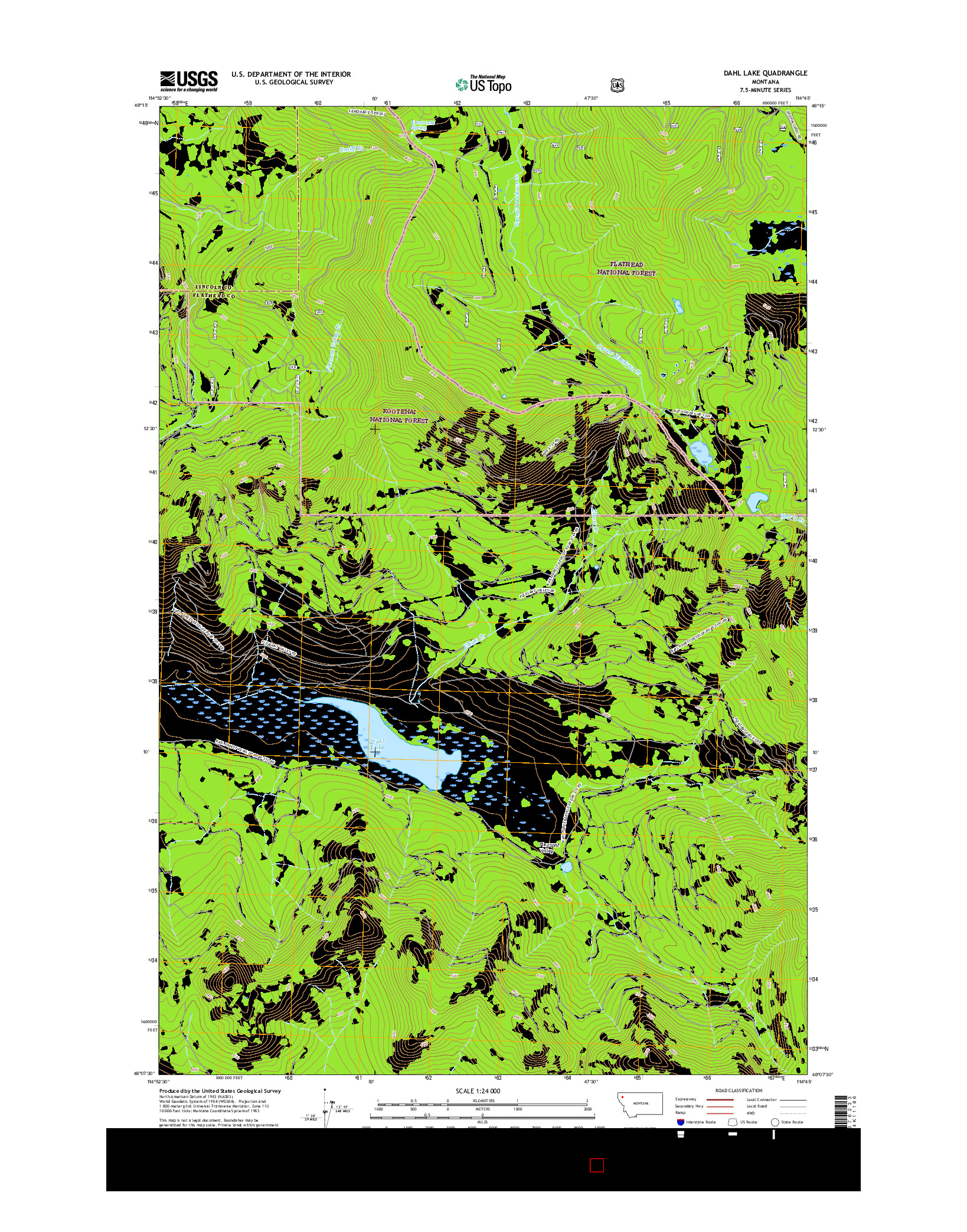 USGS US TOPO 7.5-MINUTE MAP FOR DAHL LAKE, MT 2017