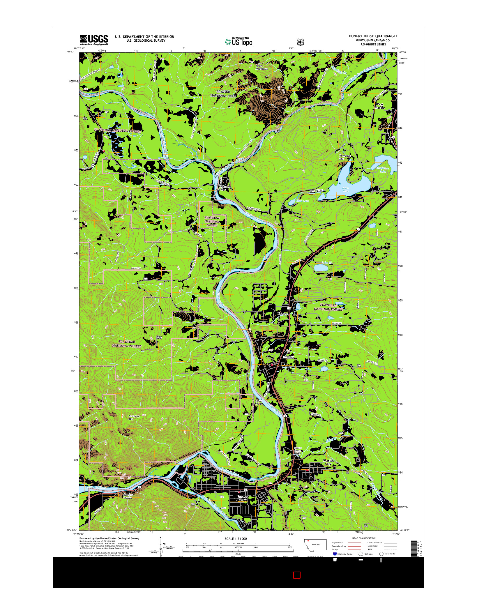 USGS US TOPO 7.5-MINUTE MAP FOR HUNGRY HORSE, MT 2017