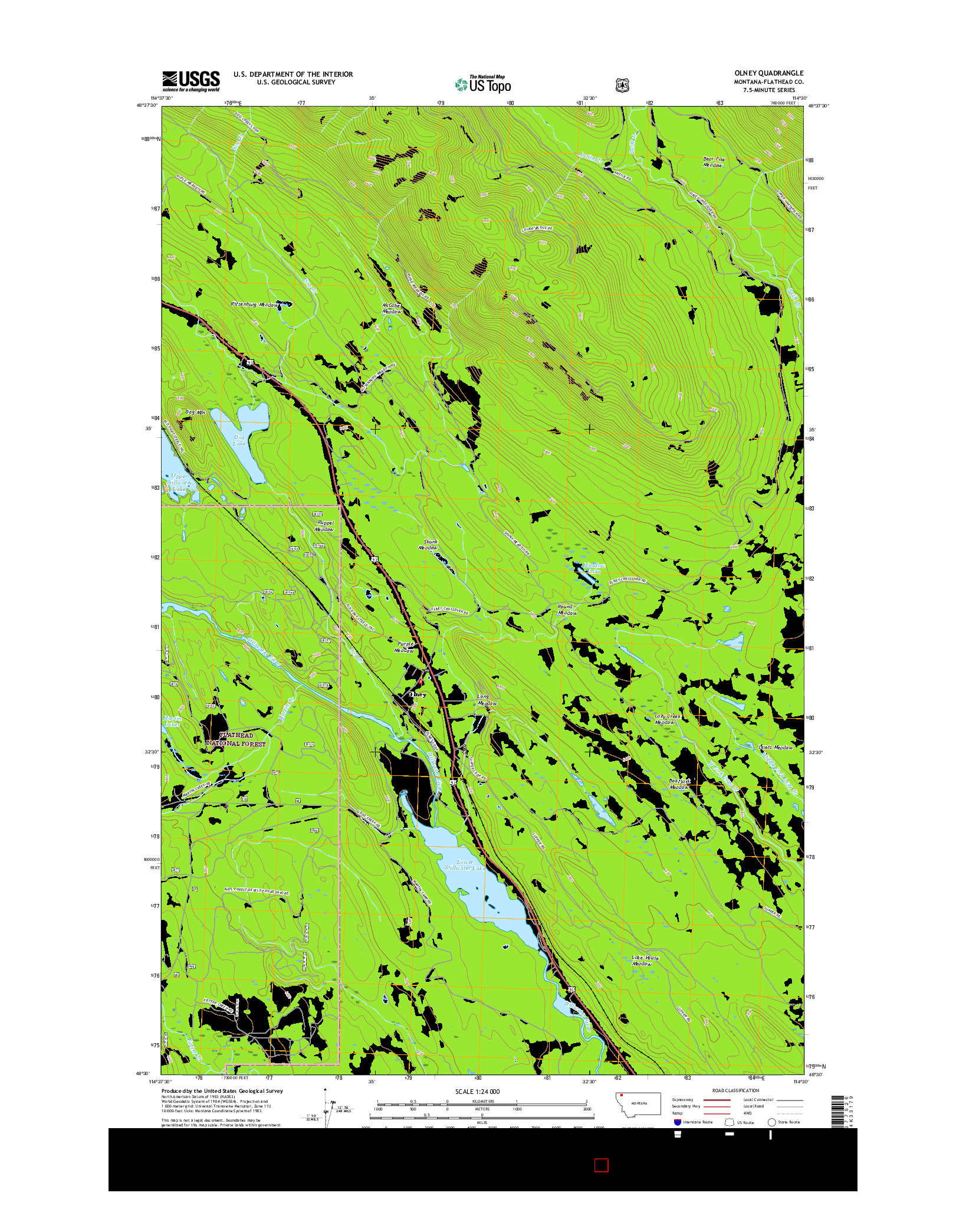 USGS US TOPO 7.5-MINUTE MAP FOR OLNEY, MT 2017