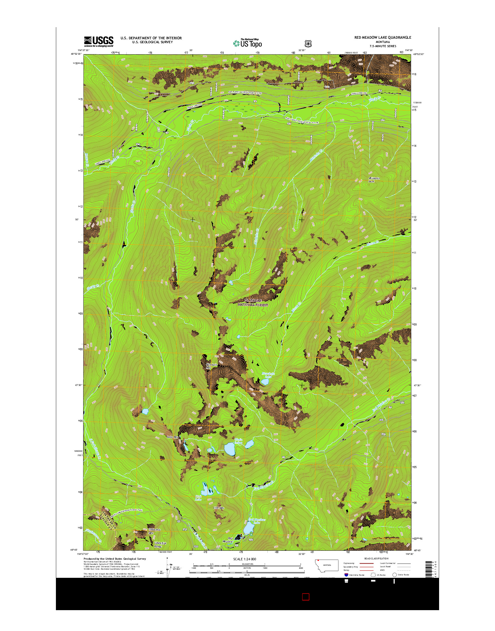 USGS US TOPO 7.5-MINUTE MAP FOR RED MEADOW LAKE, MT 2017