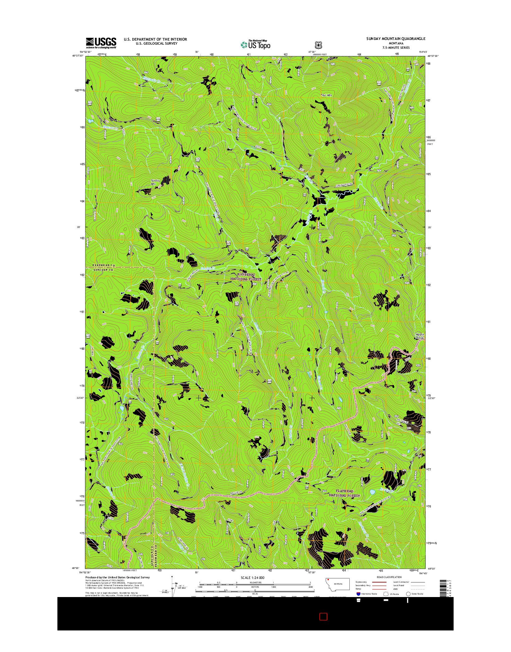 USGS US TOPO 7.5-MINUTE MAP FOR SUNDAY MOUNTAIN, MT 2017