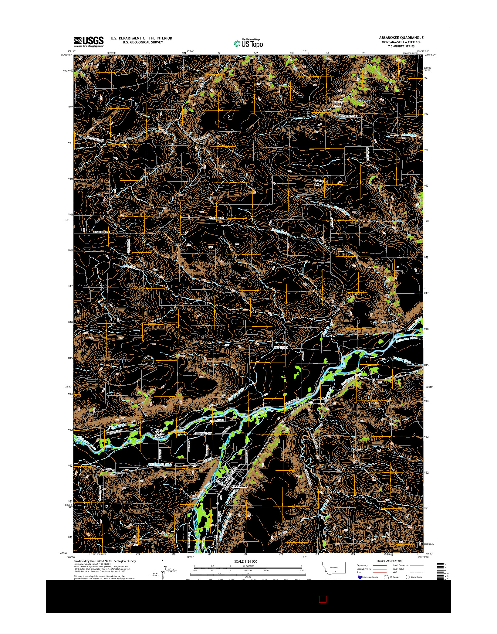 USGS US TOPO 7.5-MINUTE MAP FOR ABSAROKEE, MT 2017