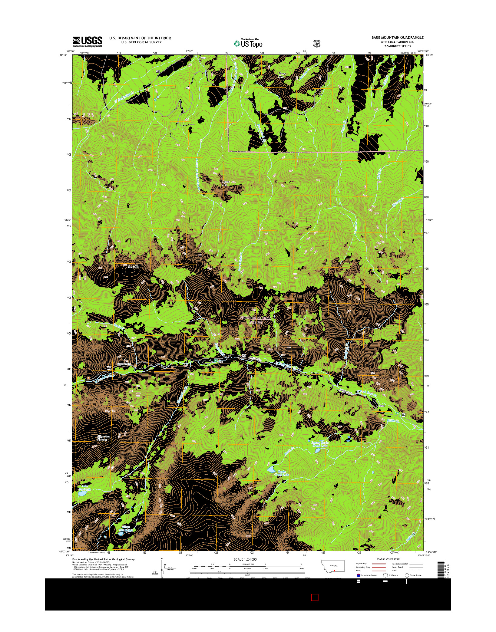 USGS US TOPO 7.5-MINUTE MAP FOR BARE MOUNTAIN, MT 2017